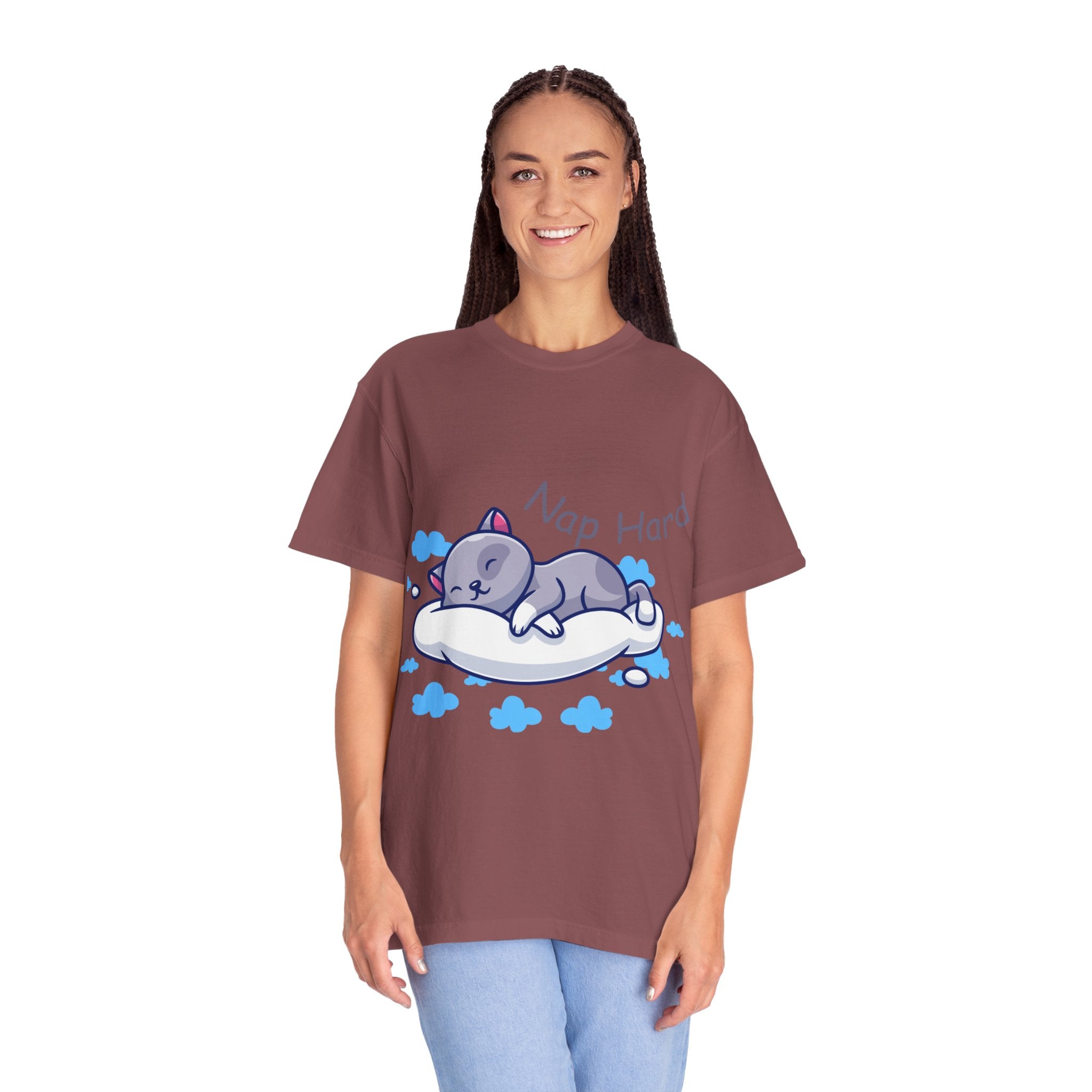 Cozy Cat Nap Hard Unisex Garment-Dyed T-shirt, Cat Lover Gift, Cozy Casual Tee, Funny Nap Shirt, Perfect for Pet Owners, Lightweight Summer Top