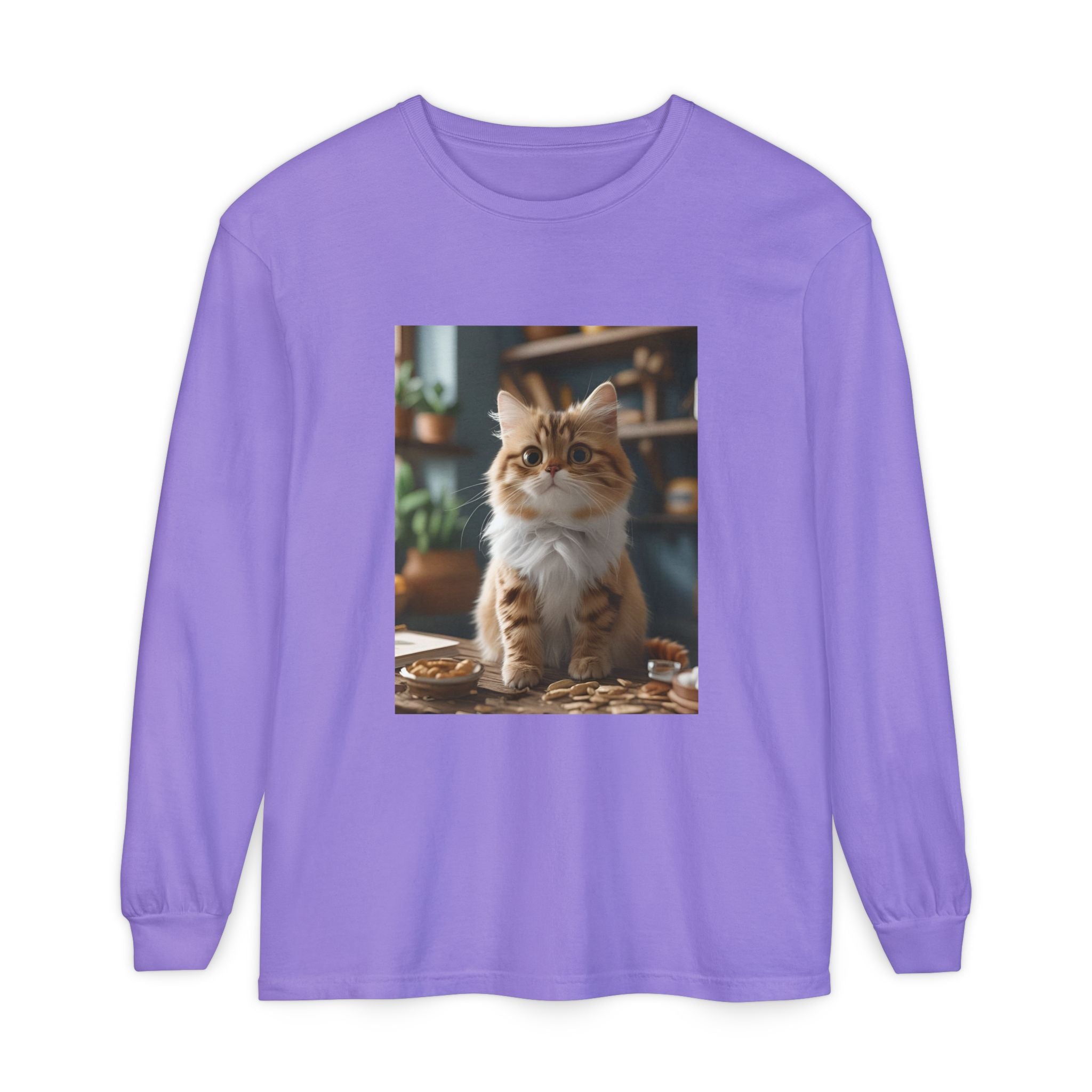 Cute Cat Unisex Garment-dyed Long Sleeve T-Shirt