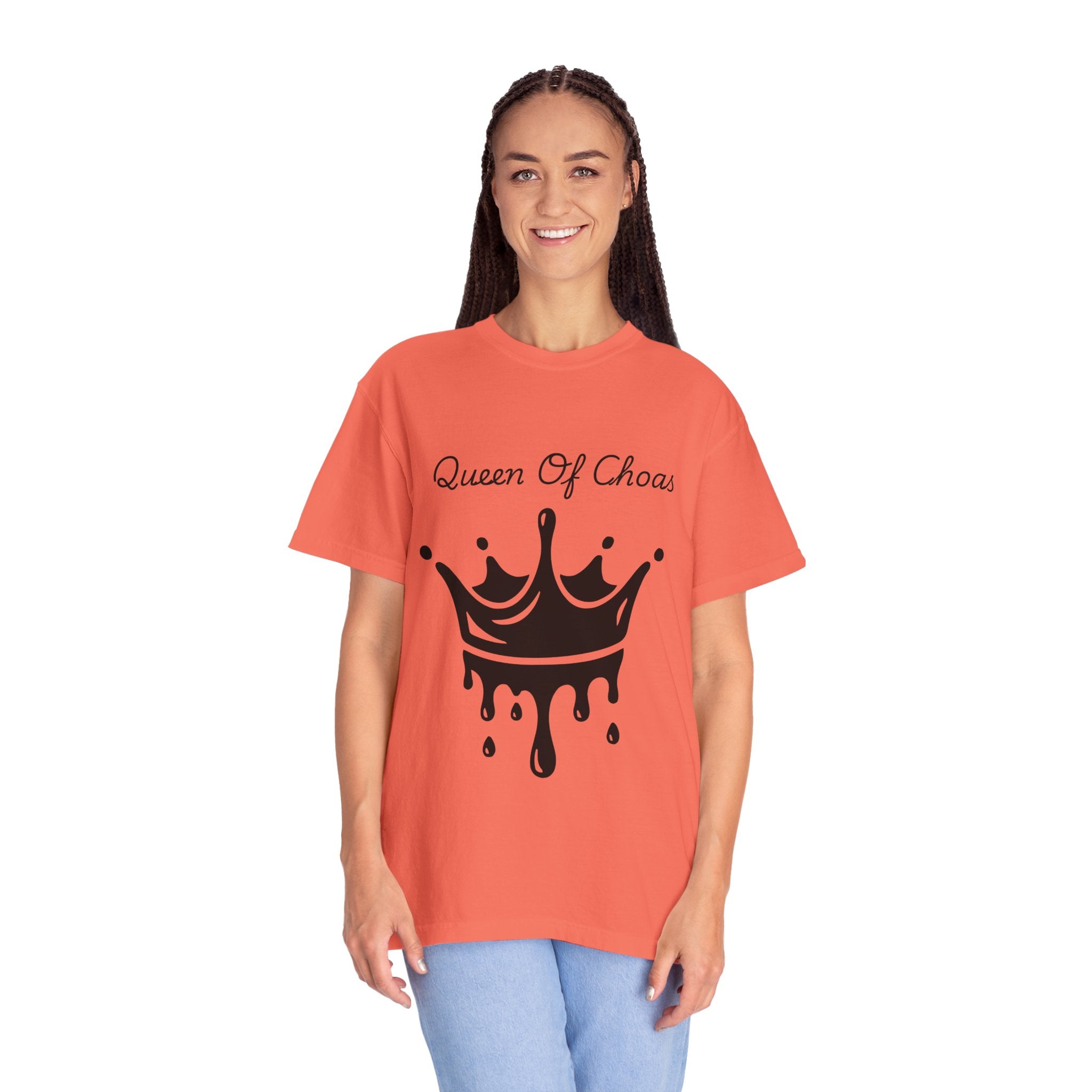 Queen of Chaos Unisex Garment-Dyed T-Shirt, Gift for Her, Casual Wear, Birthday Gift, Trendy Graphic Tee, Fun Statement Shirt
