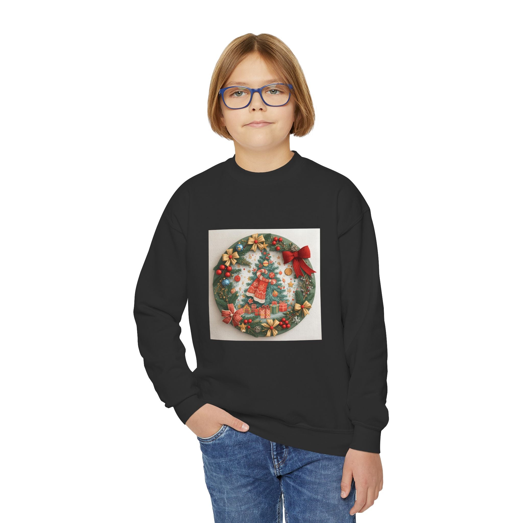 Christmas Wreath Youth Crewneck Sweatshirt