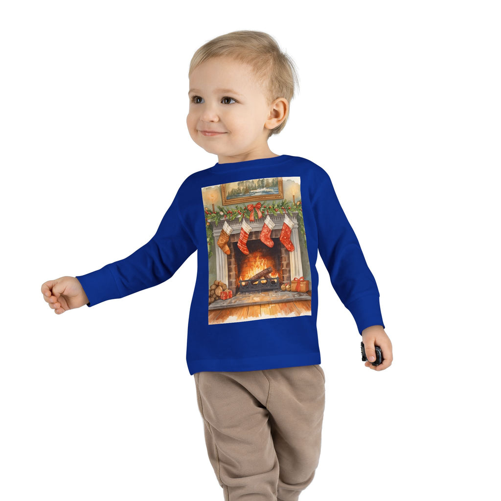 Christmas Stocking Fireplace Toddler Long Sleeve Tee