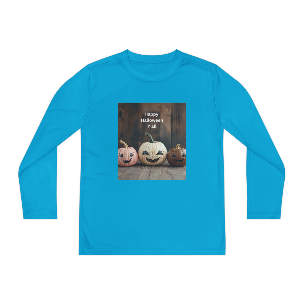 Happy Halloween Youth Long Sleeve Tee, Spooky Kids Top, Fall Costume Shirt, Trick or Treat Apparel, Pumpkin Graphic Tee