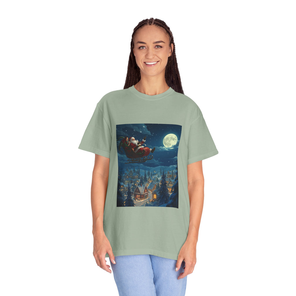 Christmas Santa Sleigh Unisex Garment-Dyed T-shirt