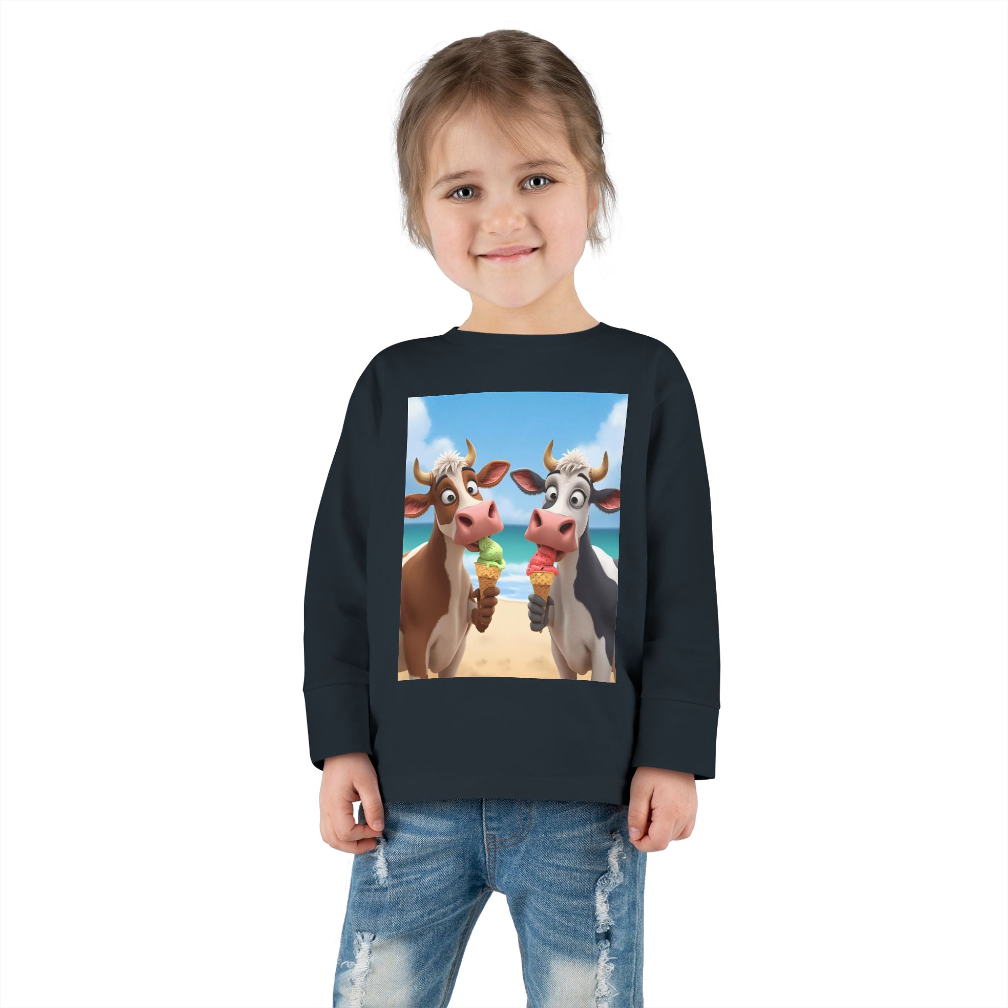 Beachy Cow Toddler Long Sleeve Tee, Cute Cows T-shirt, Kids Summer Tee, Farm Animal Shirt, Toddler Graphic Top, Fun Childrens Apparel