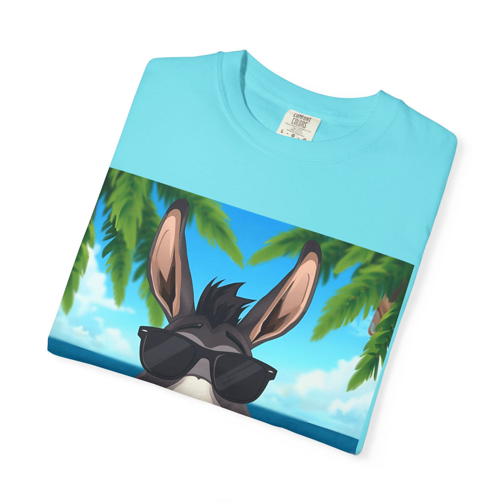 Chill Donkey Sunset T-Shirt, Unisex Summer Tee, Casual Beachwear, Gift for Animal Lovers, Fun Vacation Shirt