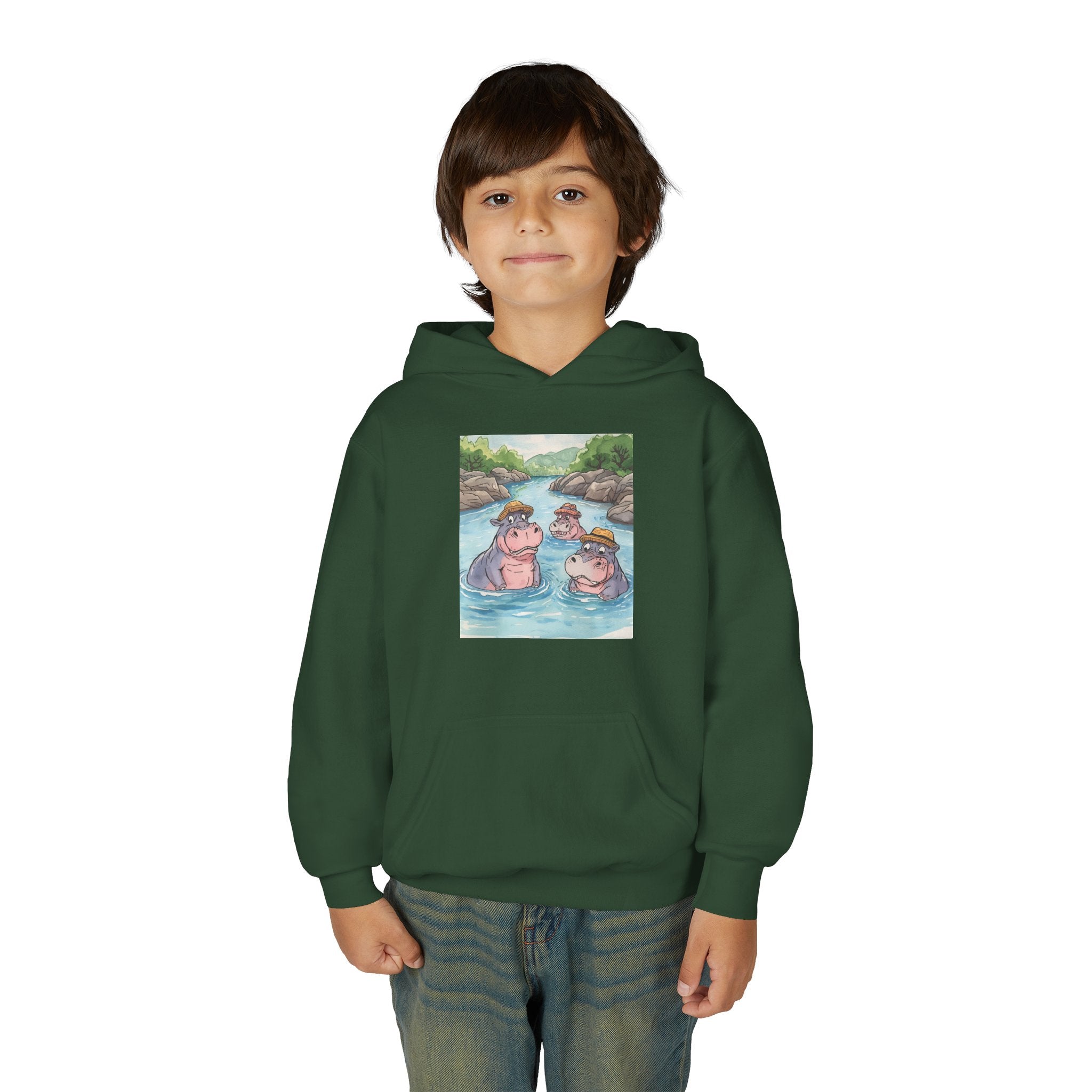 Hippo Cute Youth Heavy Blend Hooded Sweatshirt