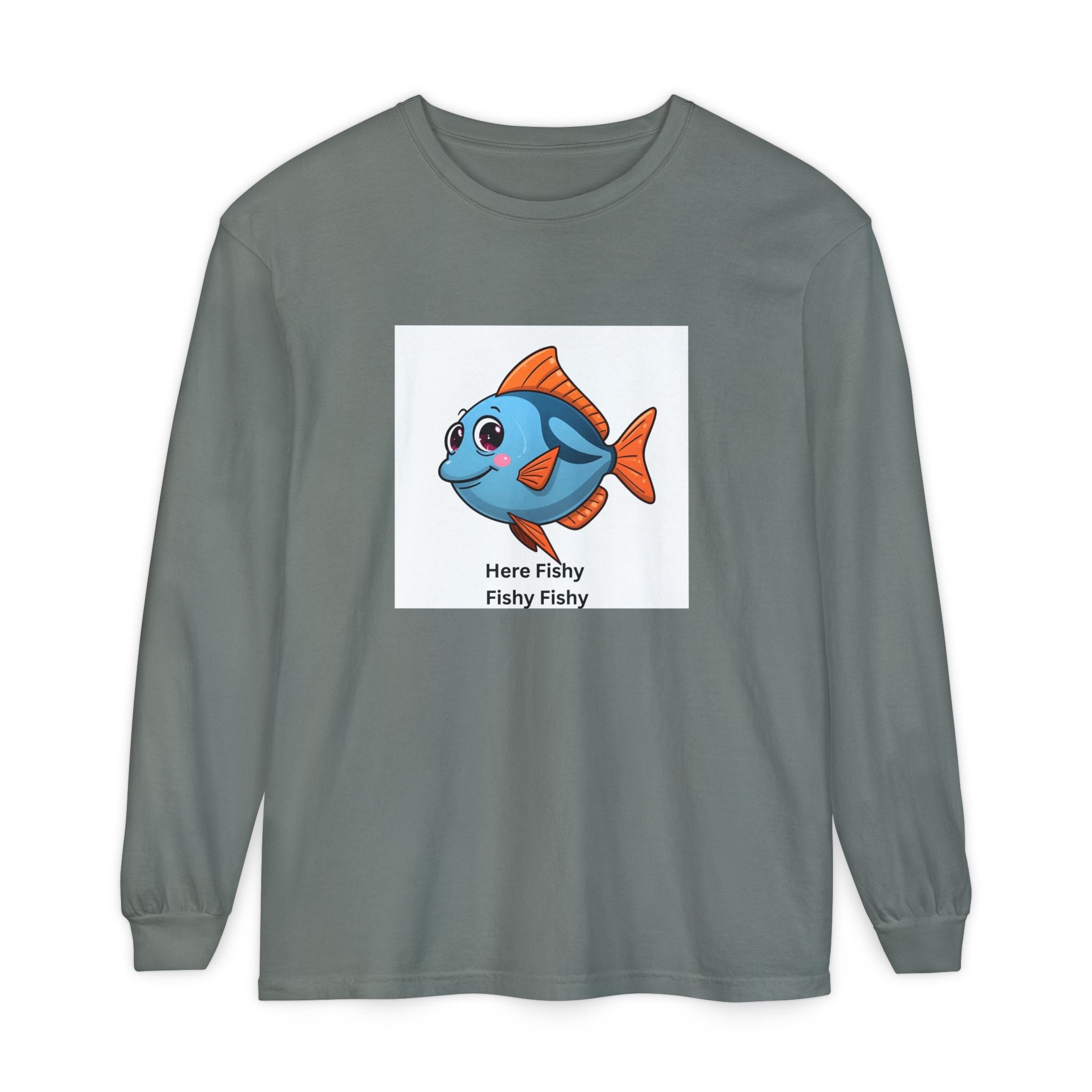 Here Fish Fishy Fishy Unisex Garment-dyed Long Sleeve T-Shirt