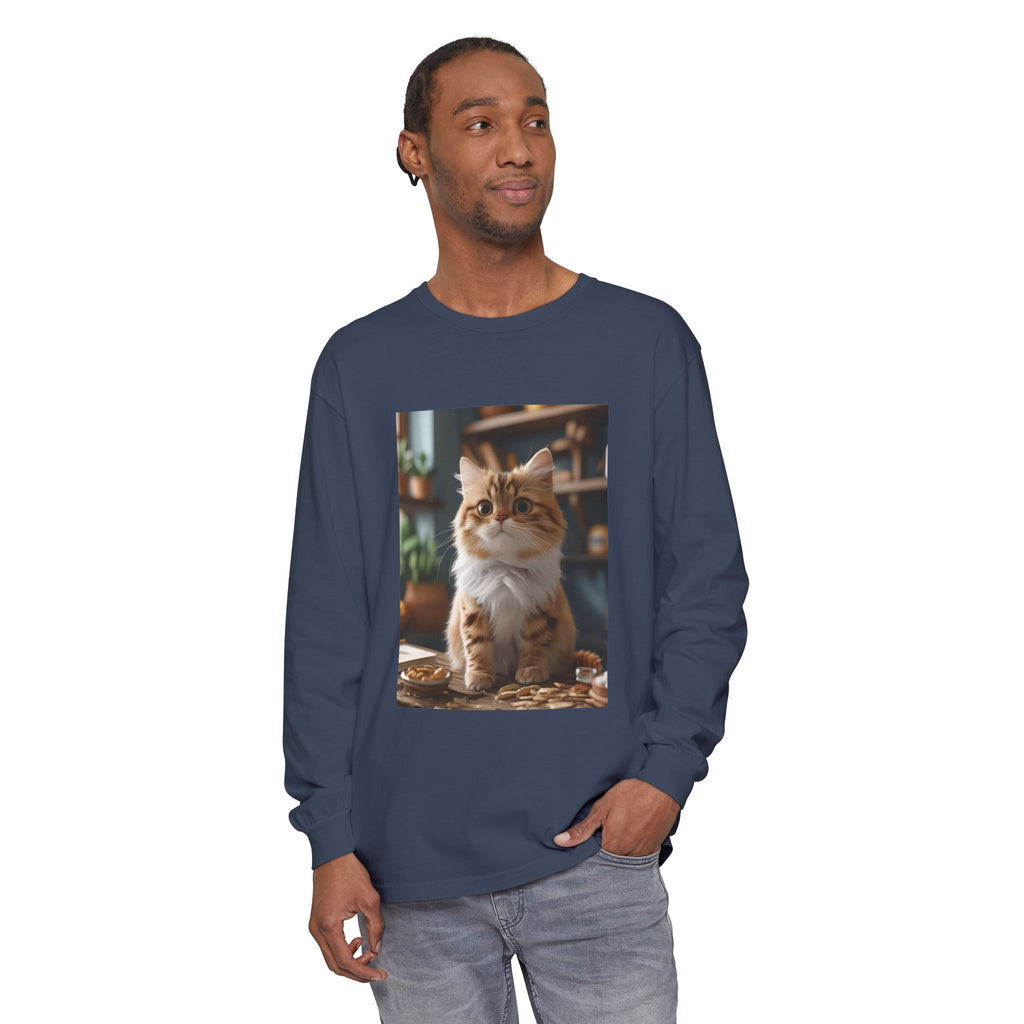 Cute Cat Unisex Garment-dyed Long Sleeve T-Shirt