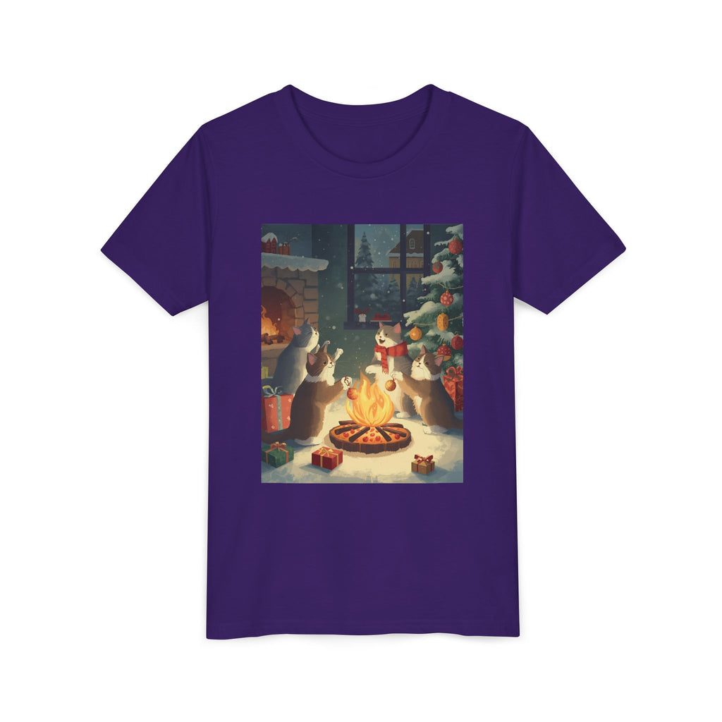 Cozy Christmas Youth Tee, Festive Graphic Short Sleeve Shirt, Holiday Charm for Kids, Cute Gift for Thanksgiving, Winter Gatherings