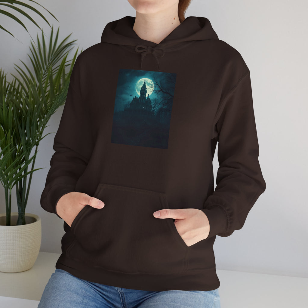 Haunted Moonlight Mystical Nightscape Hooded Sweatshirt - Cozy Casual, Unisex Fashion, Gift Idea, Halloween Apparel, Unique Statement Piece