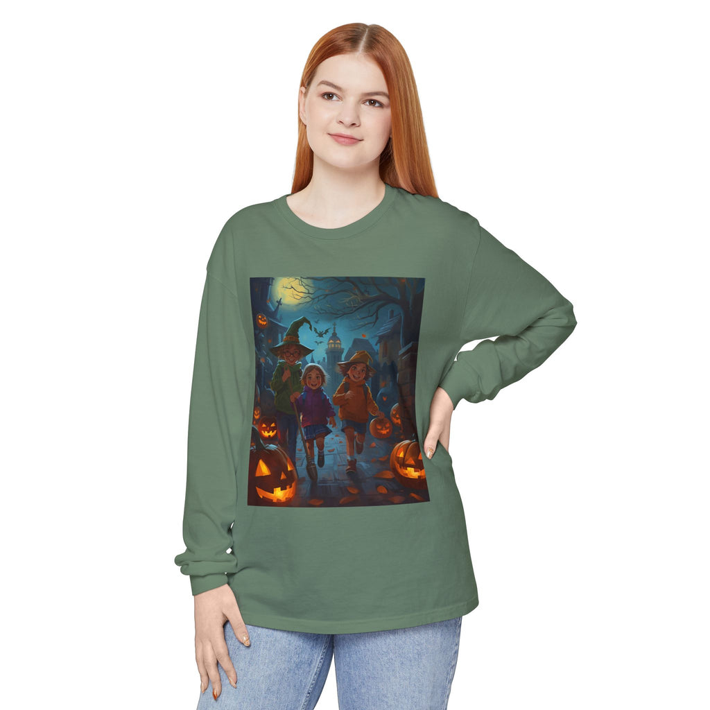 Halloween Themed Unisex Long Sleeve T-Shirt, Spooky Autumn Apparel, Trick-or-Treat Shirt, Fall Fashion, Casual Halloween Outfits