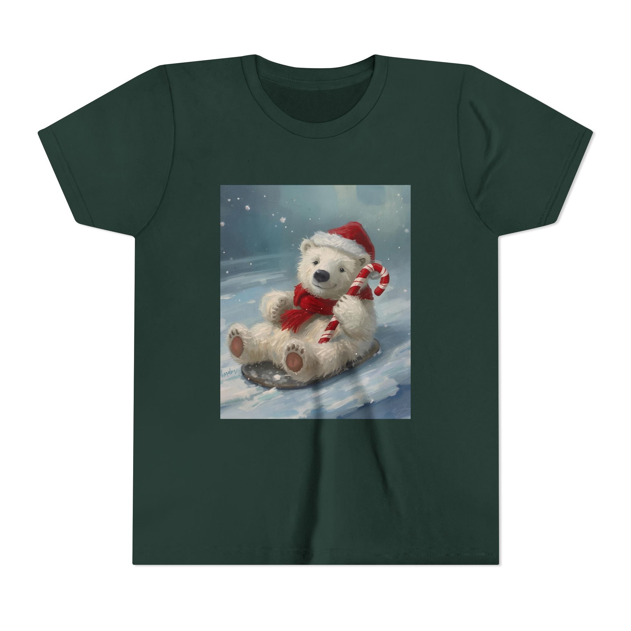 Cute Christmas Bear Youth Short Sleeve Tee