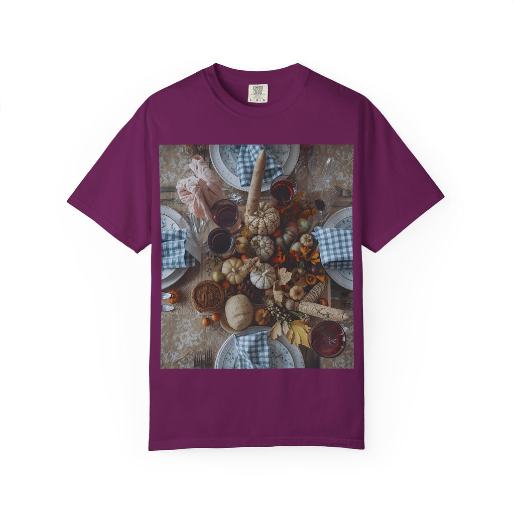 Rustic Gatherings Feast Unisex T-Shirt | Cozy Fall Apparel, Thanksgiving Casual Wear, Gift for Food Lovers, Unique Kitchen Decor, Autumn Gathering Tee