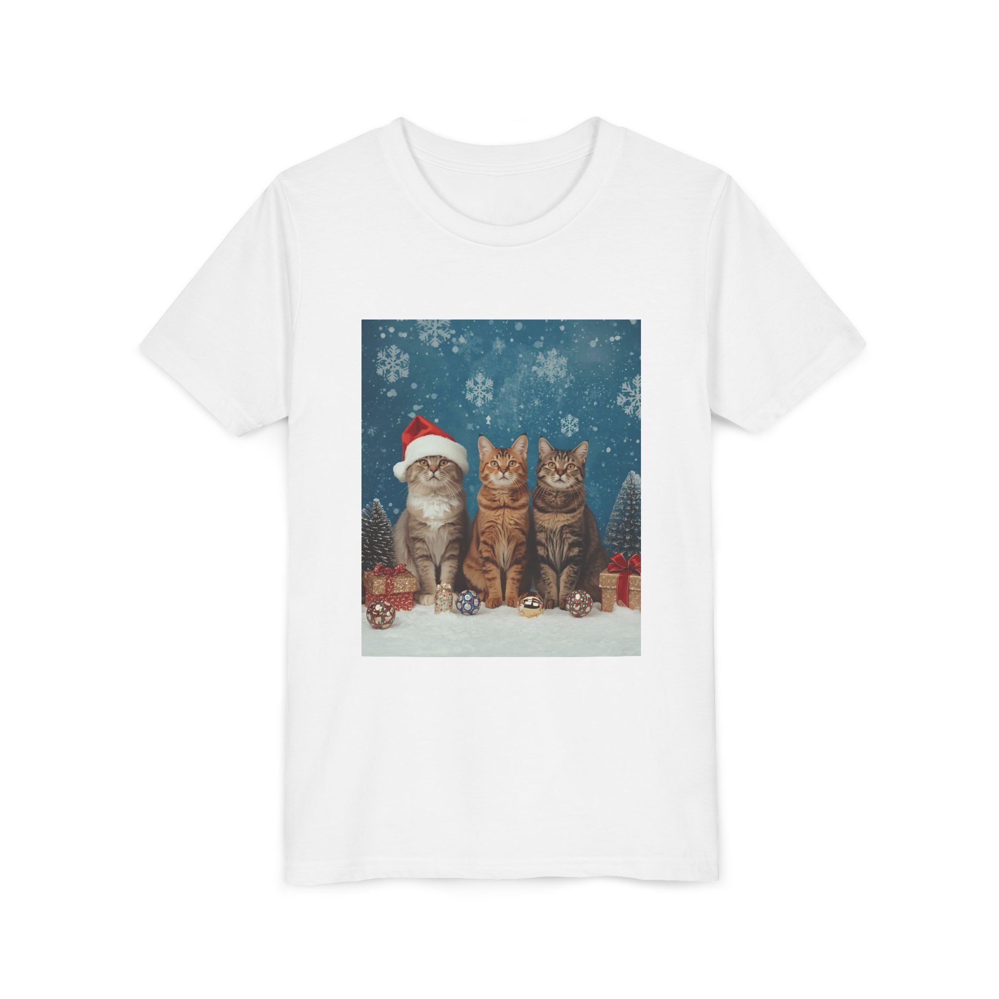 Cute Cat Festive Christmas Youth Short Sleeve Tee