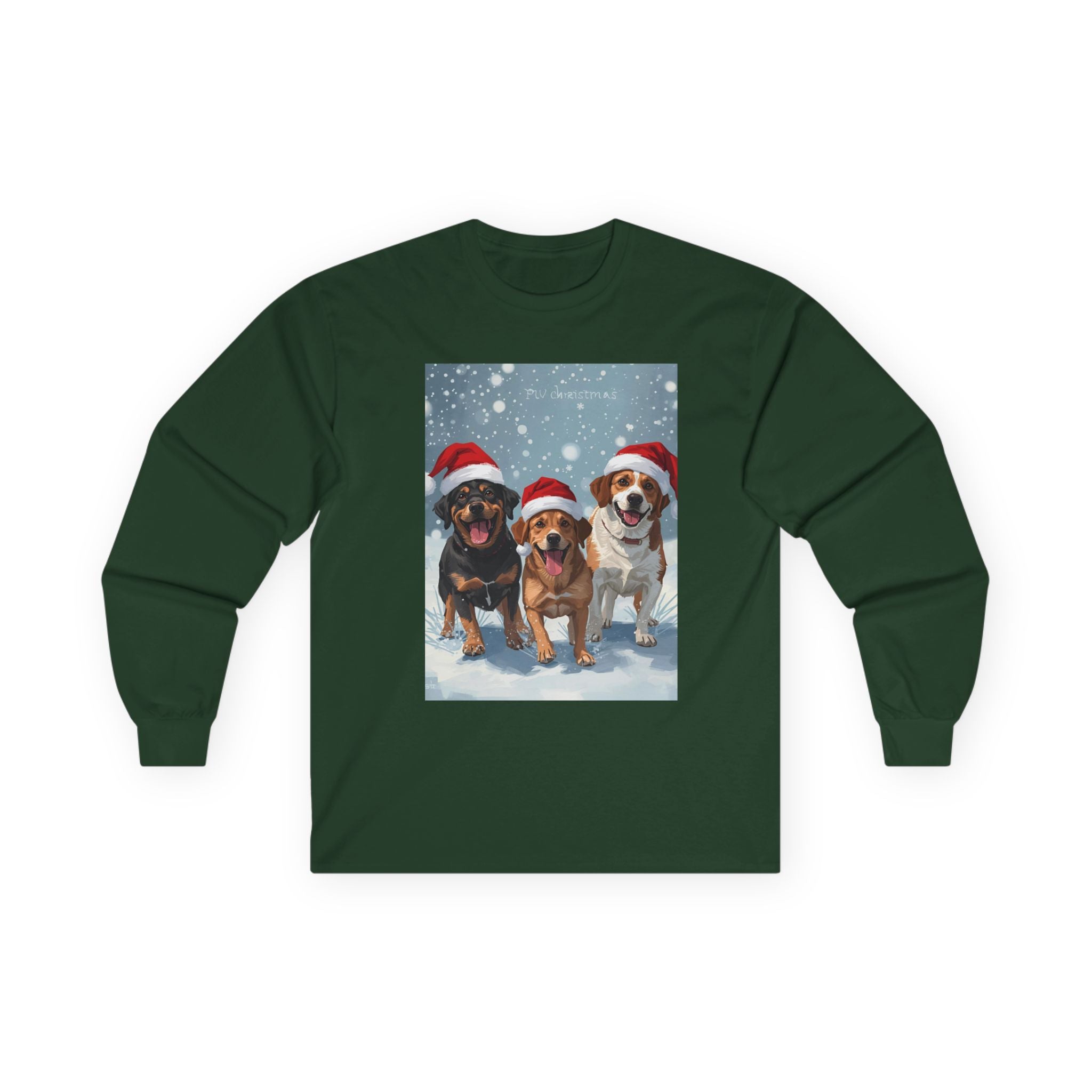 Christmas Dog Graphic Long Sleeve Tee, Holiday Shirt, Pet Lover Gift, Casual Winter Wear, Festive Apparel for Dog Lovers