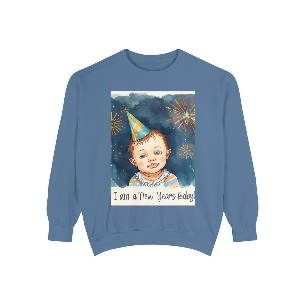 New Year's Baby Sweatshirt, Unisex Garment-Dyed Sweatshirt, Cute New Year Outfit, Holiday Gift, Baby Celebration Wear, Cozy Party Sweater