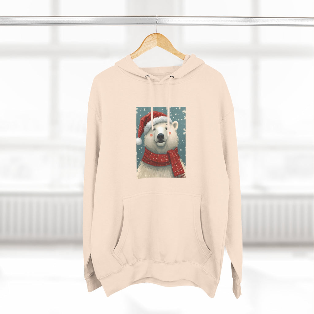 Cozy Polar Bear Holiday Hoodie, Winter Fleece Sweatshirt, Christmas Gift, Cute Animal Hoodie, Festive Apparel, Seasonal Wear