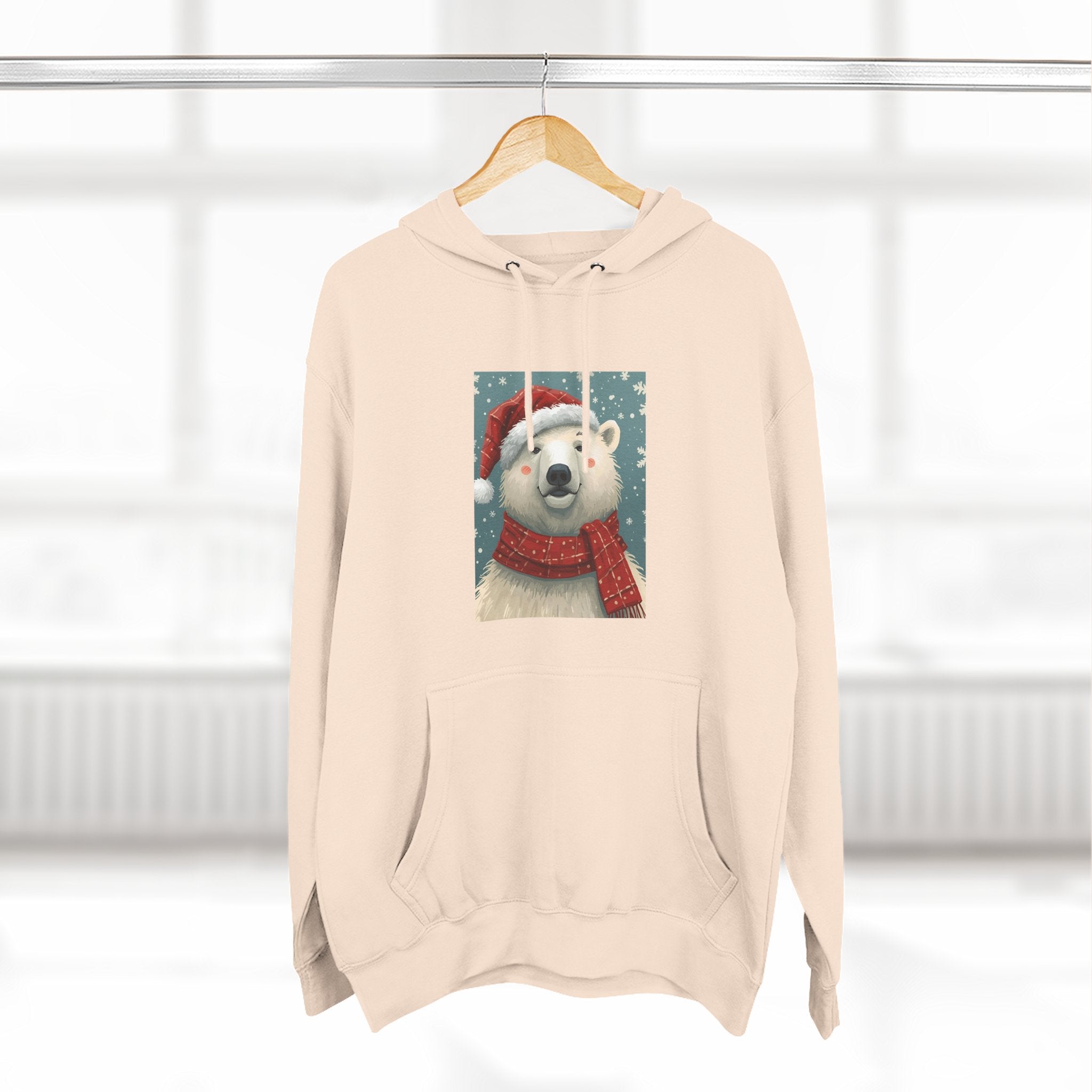 Cozy Polar Bear Holiday Hoodie, Winter Fleece Sweatshirt, Christmas Gift, Cute Animal Hoodie, Festive Apparel, Seasonal Wear