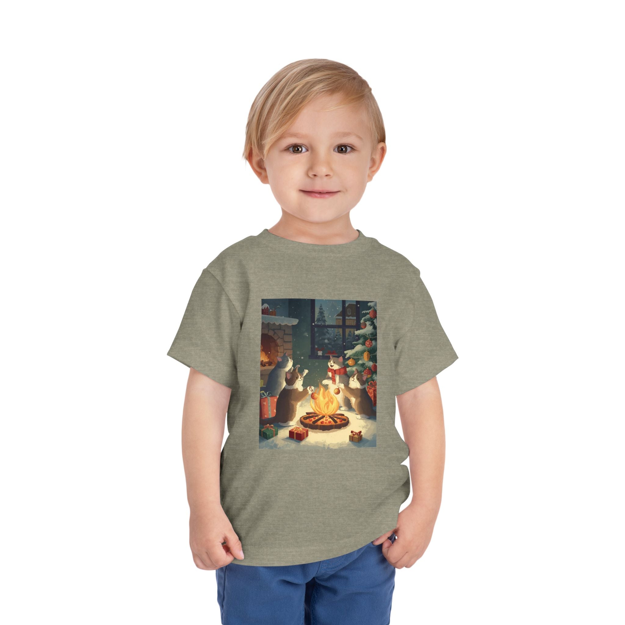 Cute Cat Christmas Festive Toddler Short Sleeve Tee
