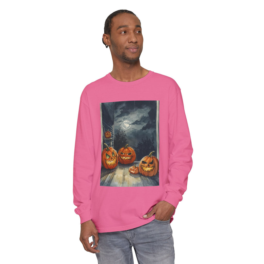 Halloween Pumpkin Scary Unisex Garment-dyed Long Sleeve T-Shirt