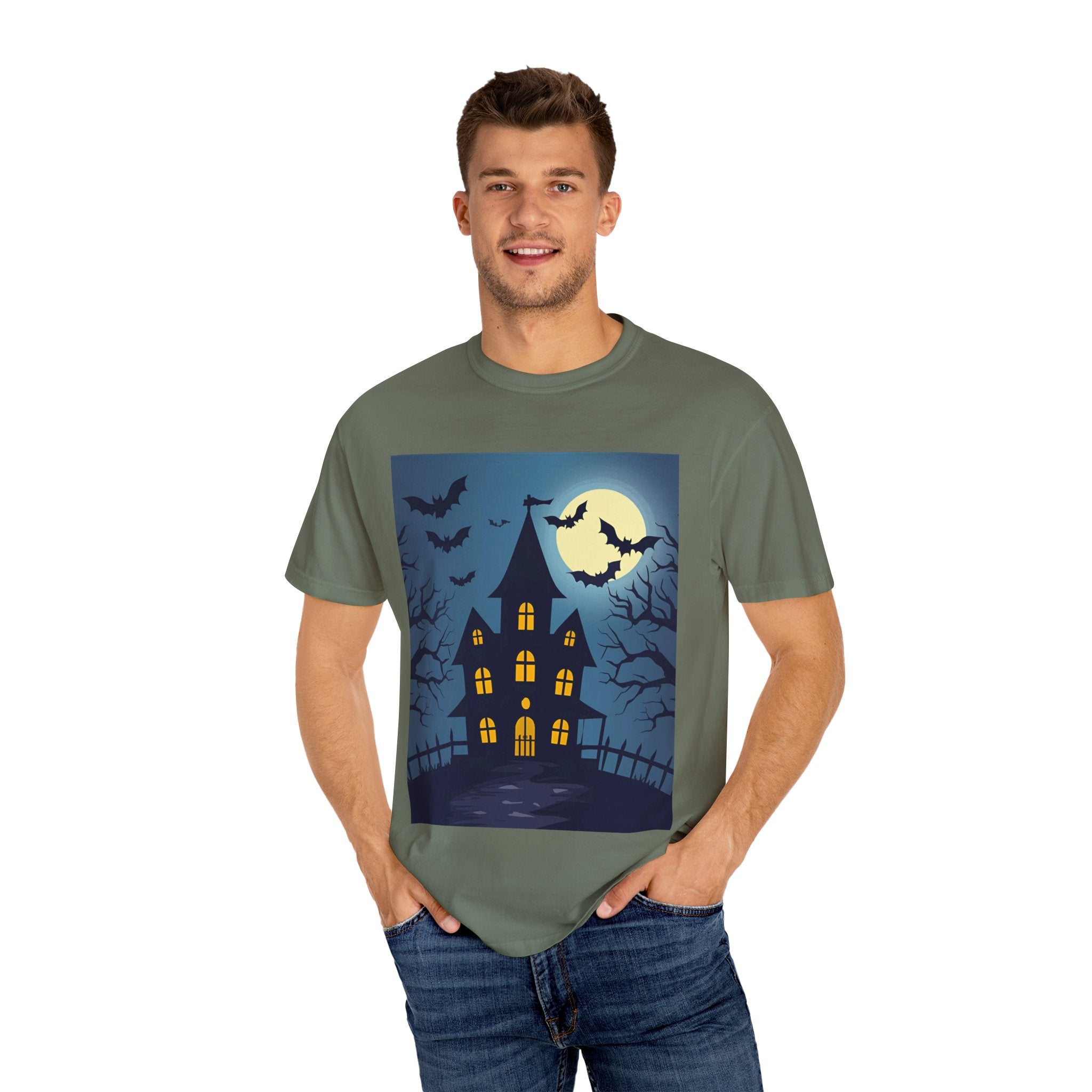 Haunted House T-Shirt, Spooky Halloween Tee, Unisex Shirt, Fall Apparel, Ghostly Graphic Tee, October Celebration Outfit