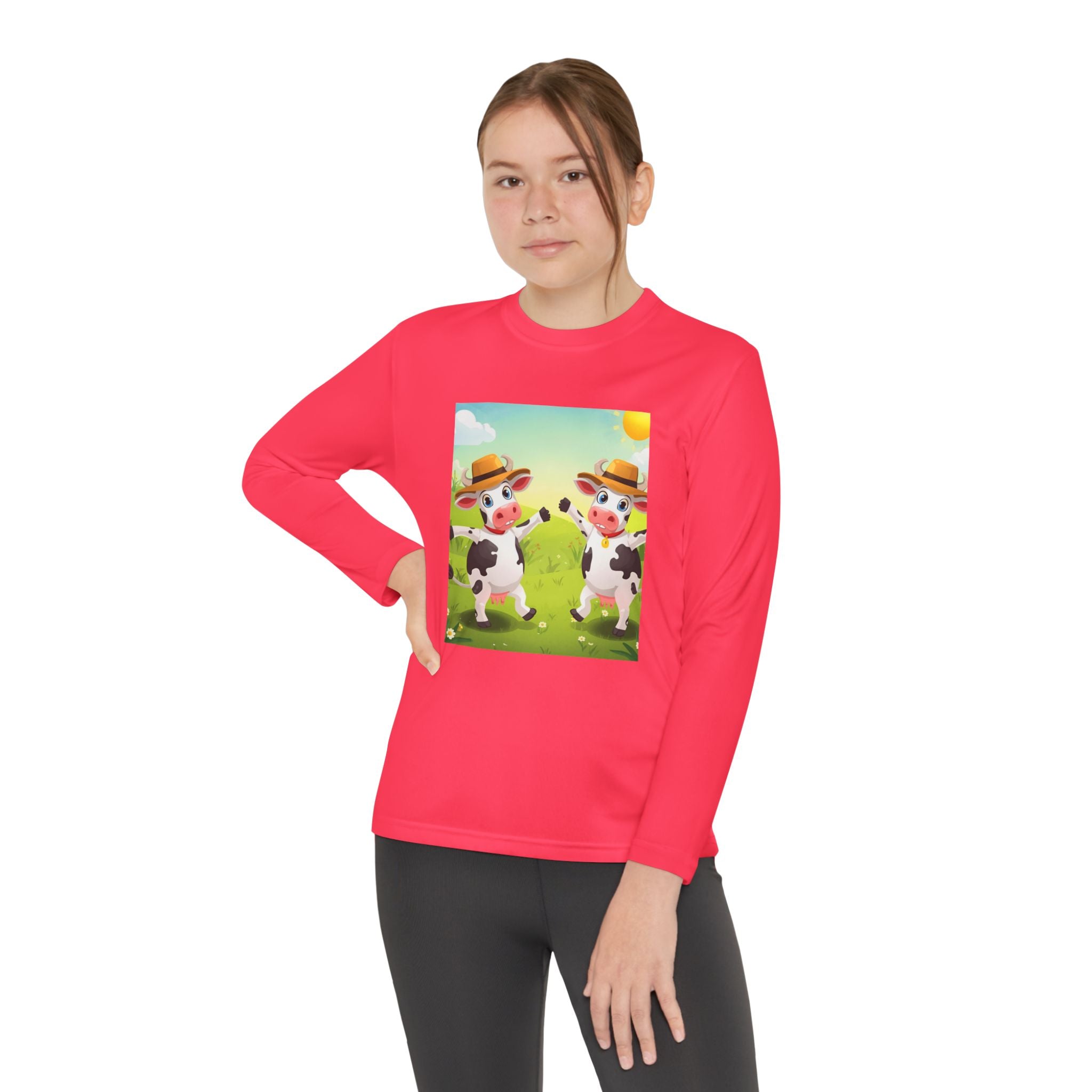 Cute Cows Farm Fun Youth Long Sleeve Competitor Tee