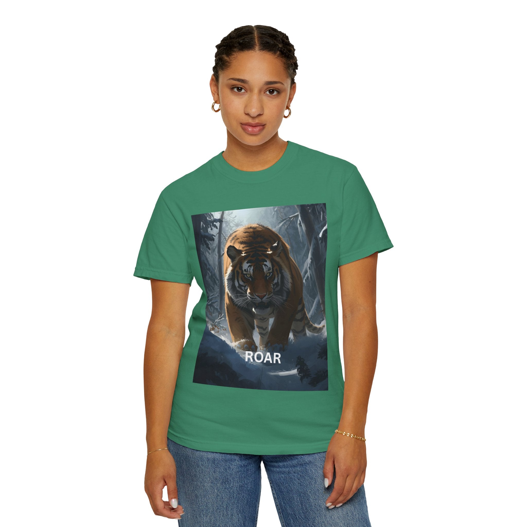 Tiger Roar Snow Unisex T-Shirt, Animal Lover Gift, Wildlife Tee, Casual Wear, Adventure Shirt, Nature Inspired Apparel