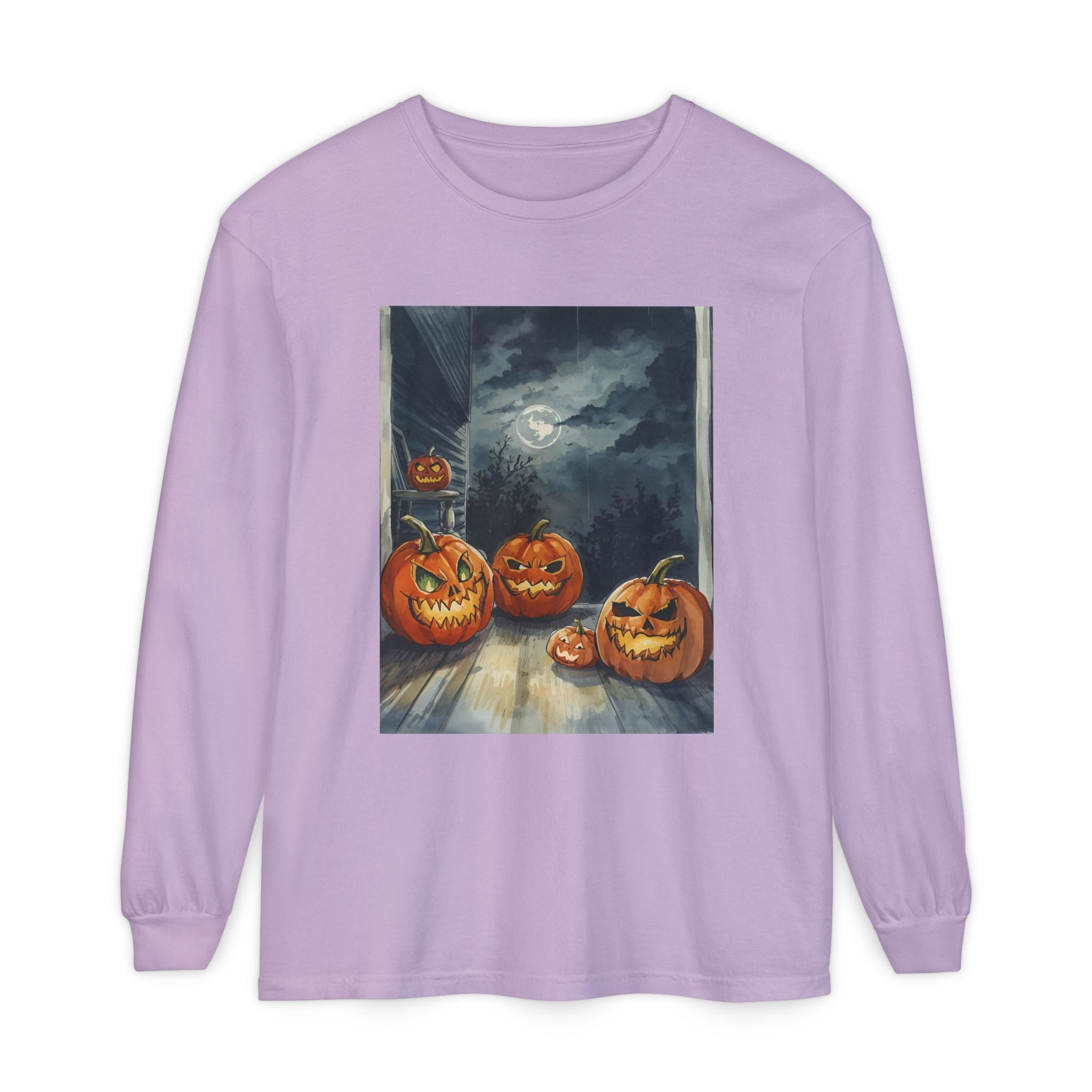 Halloween Pumpkin Scary Unisex Garment-dyed Long Sleeve T-Shirt