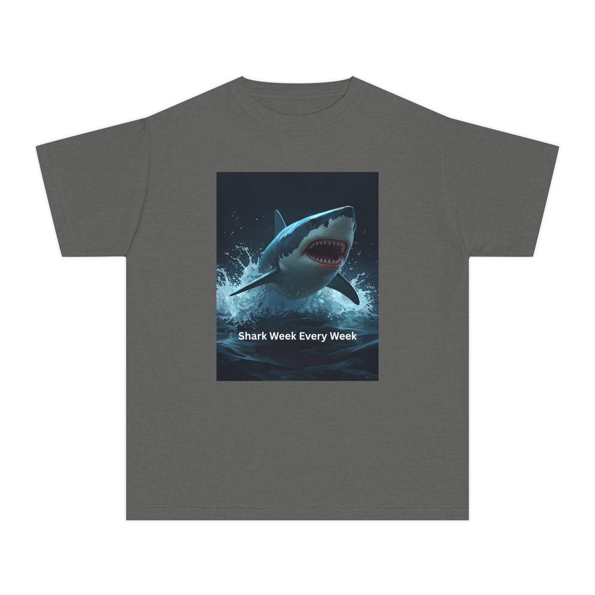 Shark Week Youth Tee, Fun Shark Graphic Shirt, Kids Summer Apparel, Ocean Lover Gift, Beach Party Clothing