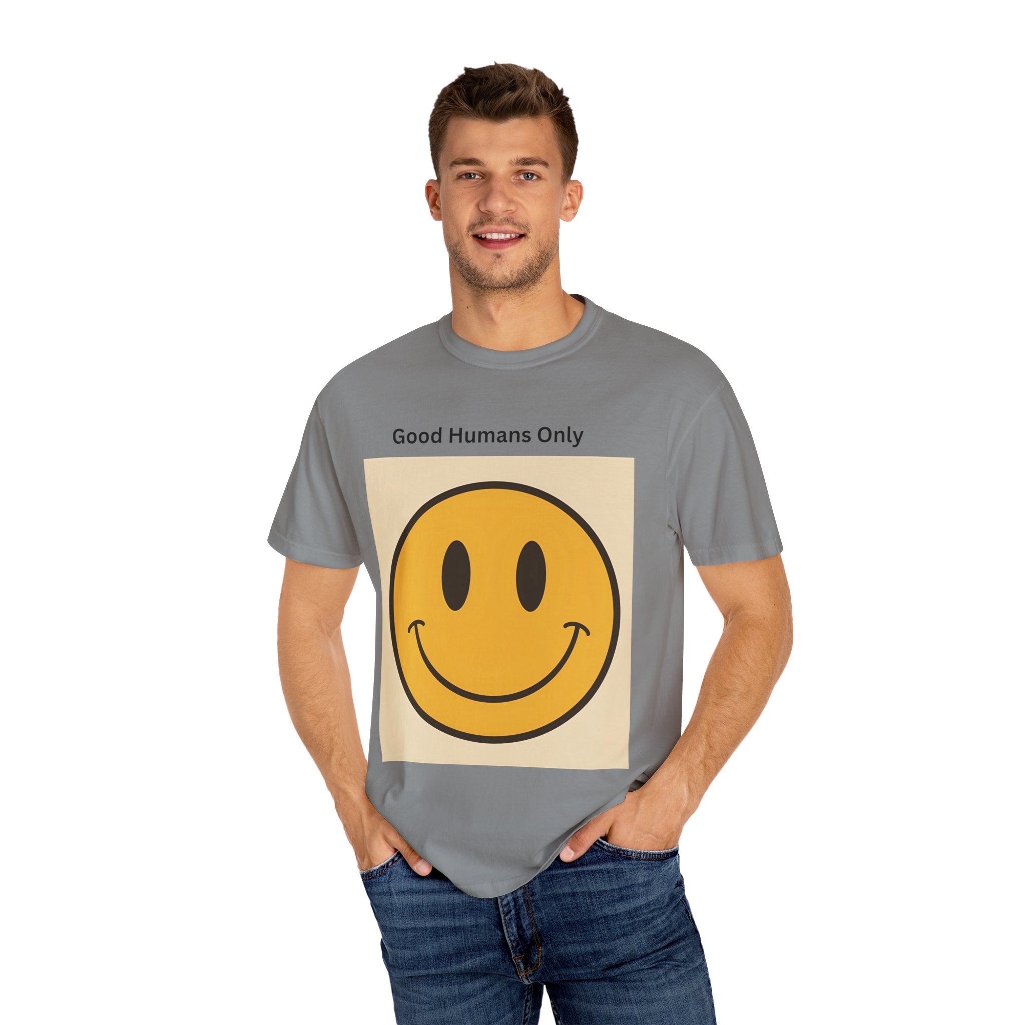 Smiley Face Good Humans Only T-Shirt, Unisex Smiley Tee, Cute Graphic Shirt, Casual Wear, Gift for Friends, Positive Vibes Clothing