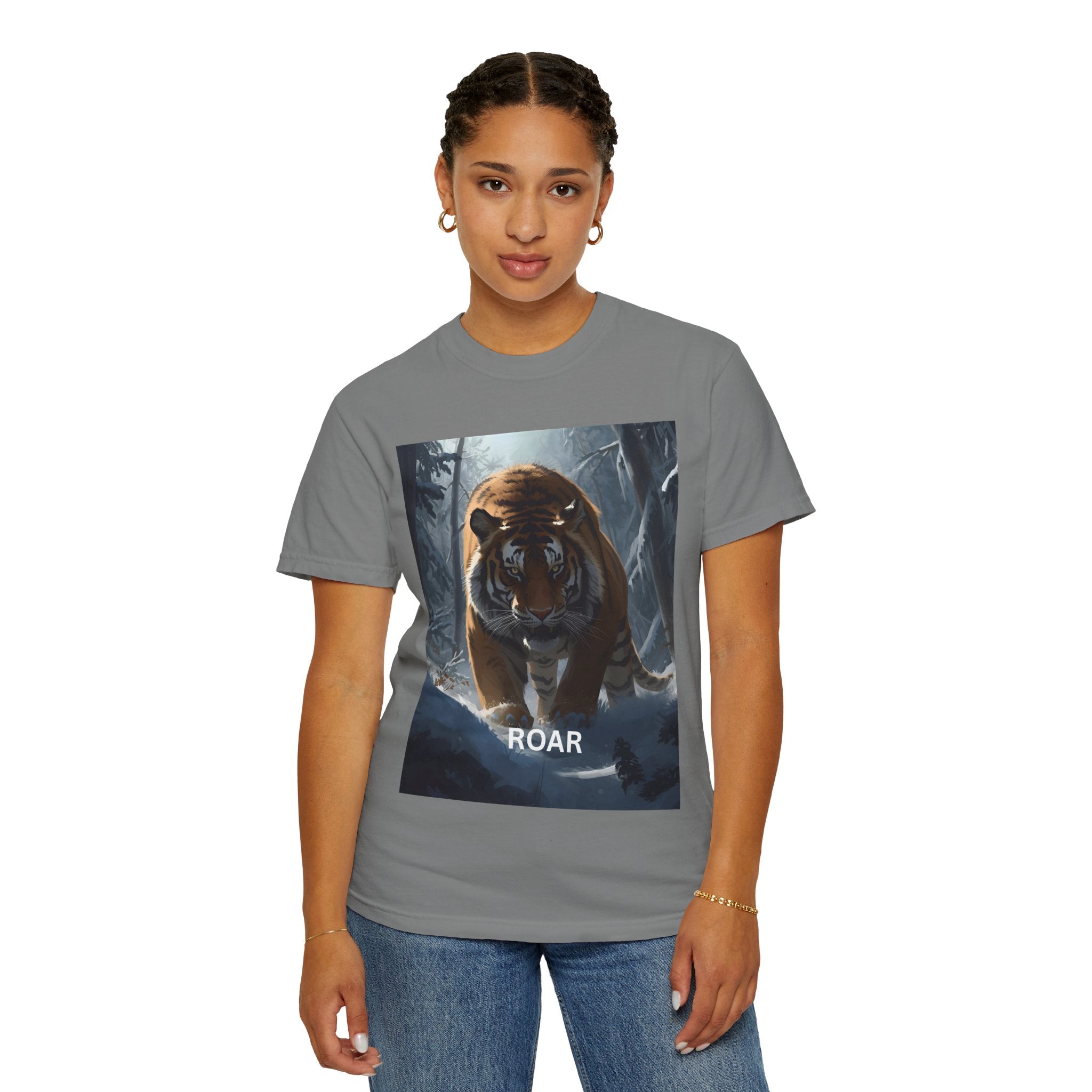Tiger Roar Snow Unisex T-Shirt, Animal Lover Gift, Wildlife Tee, Casual Wear, Adventure Shirt, Nature Inspired Apparel