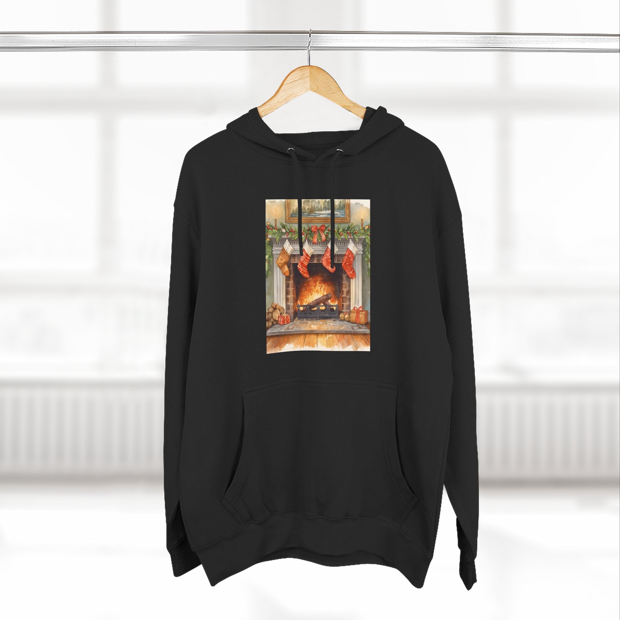 Christmas Stocking Fireplace Three-Panel Fleece Hoodie