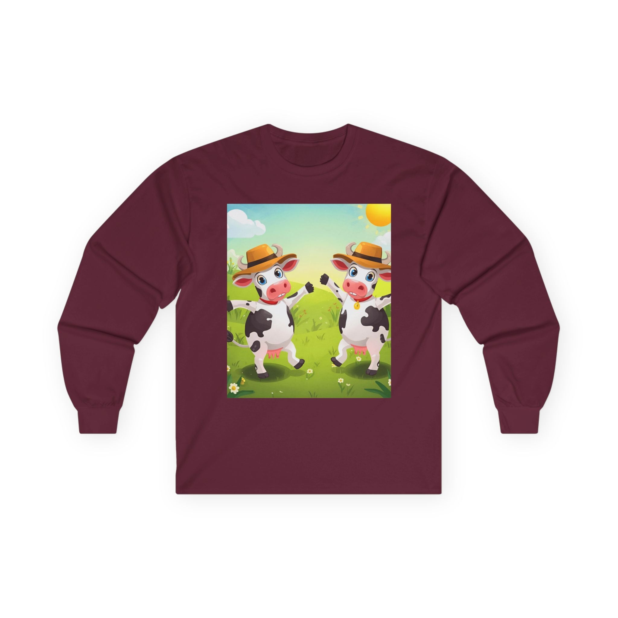 Cute Cow Graphic Long Sleeve Tee, Animal Farm Shirt, Unisex Cotton Tee, Summer Vibes Top, Gifts for Animal Lovers