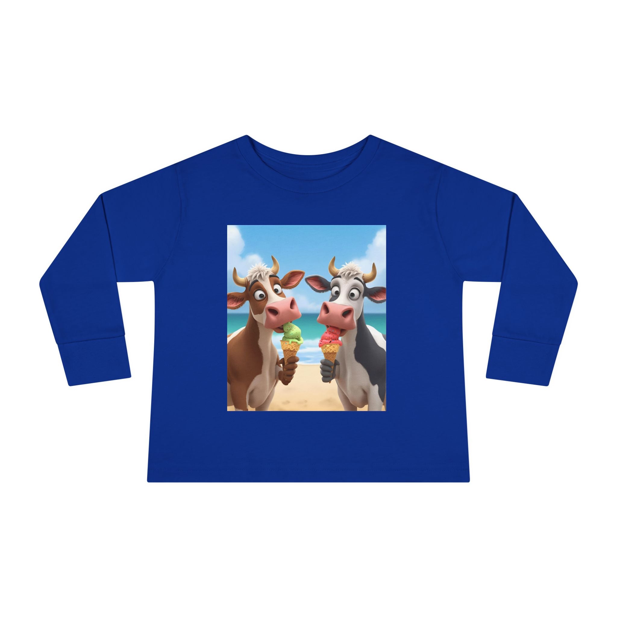 Beachy Cow Toddler Long Sleeve Tee, Cute Cows T-shirt, Kids Summer Tee, Farm Animal Shirt, Toddler Graphic Top, Fun Childrens Apparel