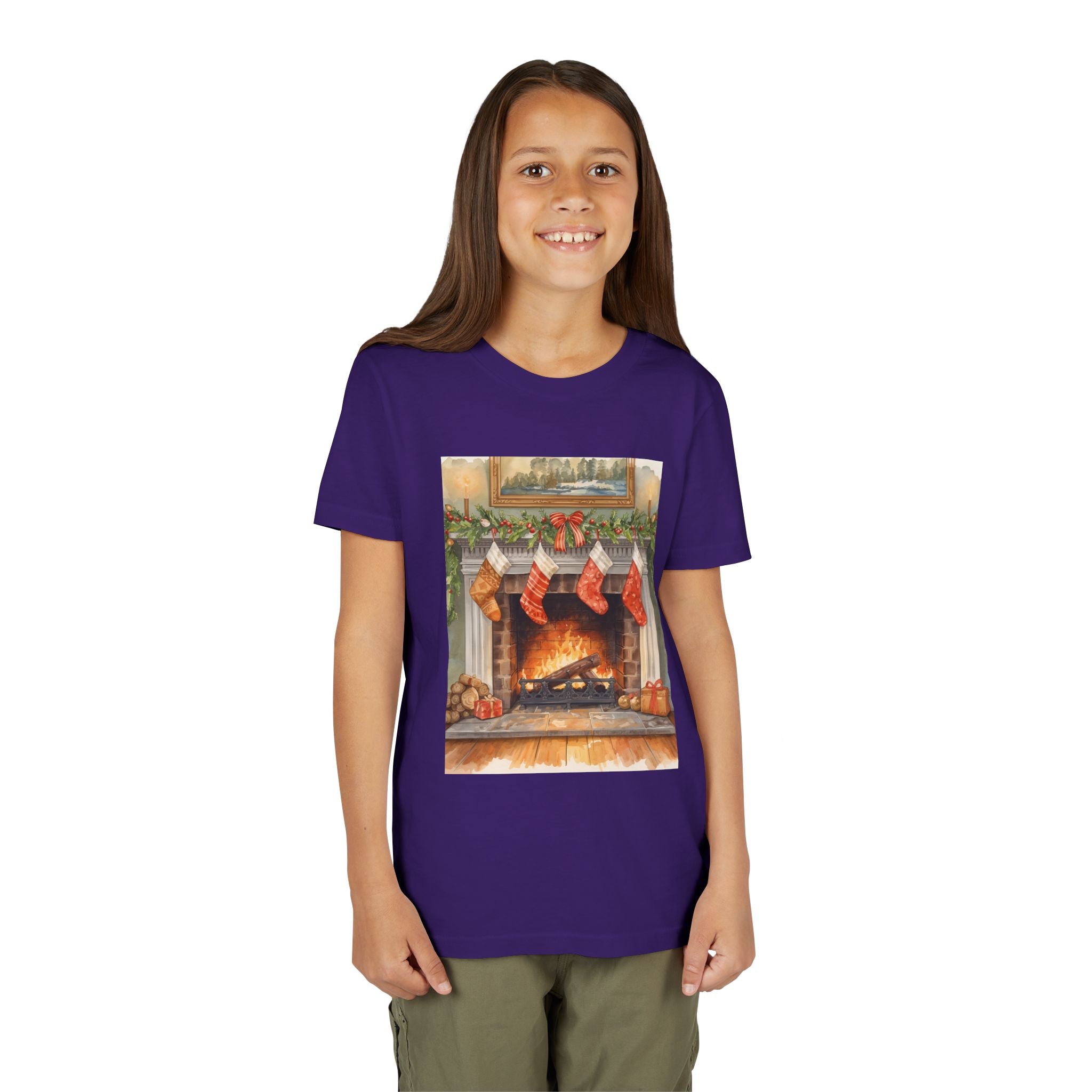 Christmas Stocking Fireplace Youth Short Sleeve Tee