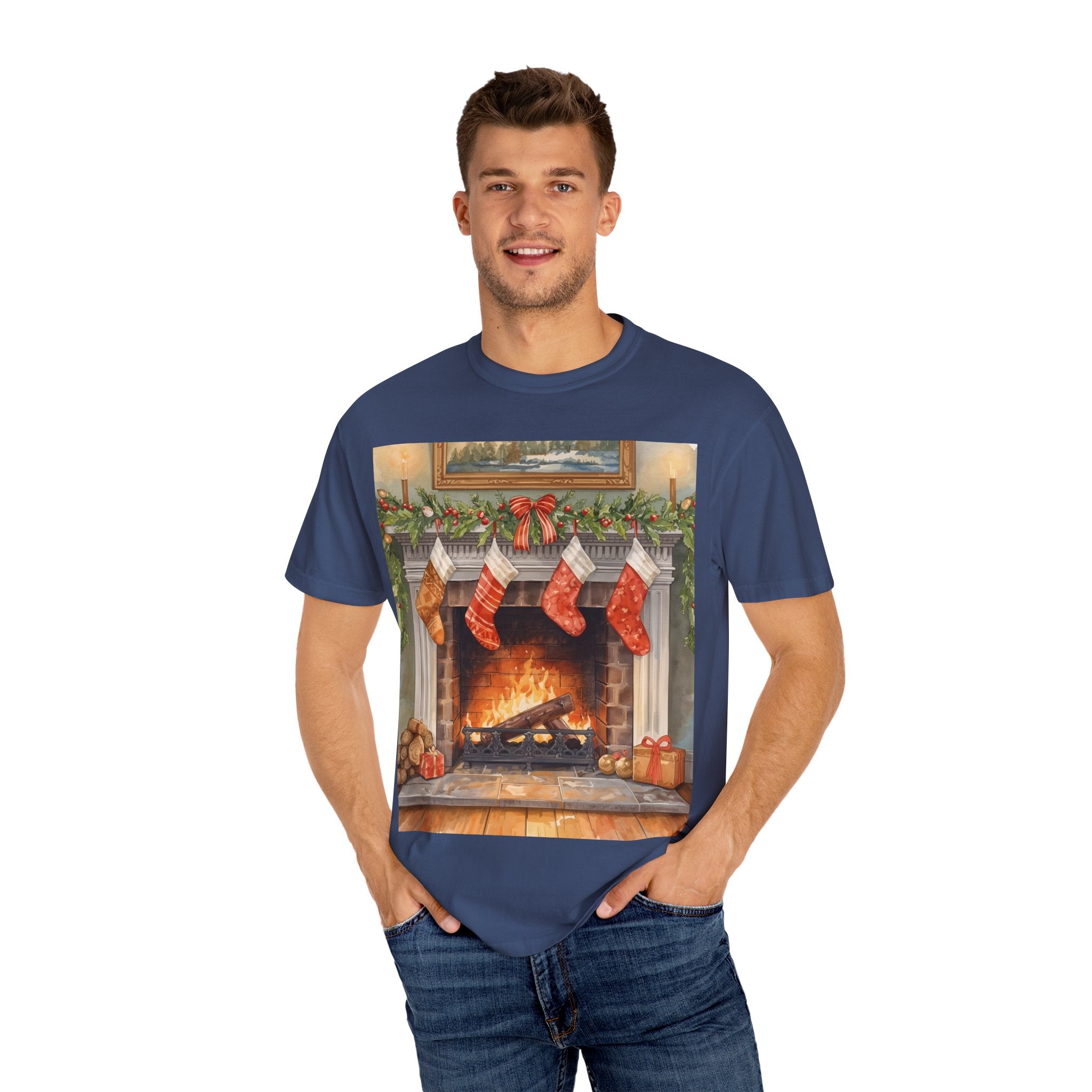 Cozy Christmas Fireplace T-Shirt | Unisex Holiday Tee | Gift for Him/Her | Festive Layering Top | Merry Christmas Apparel