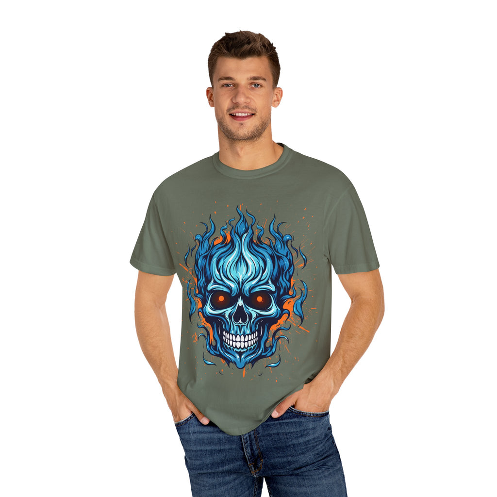 Flame Skull Graphic T-Shirt | Unisex Apparel for Rock Lovers, Halloween Costume, Edgy Style, Concert Fashion, Gift for Him/Her