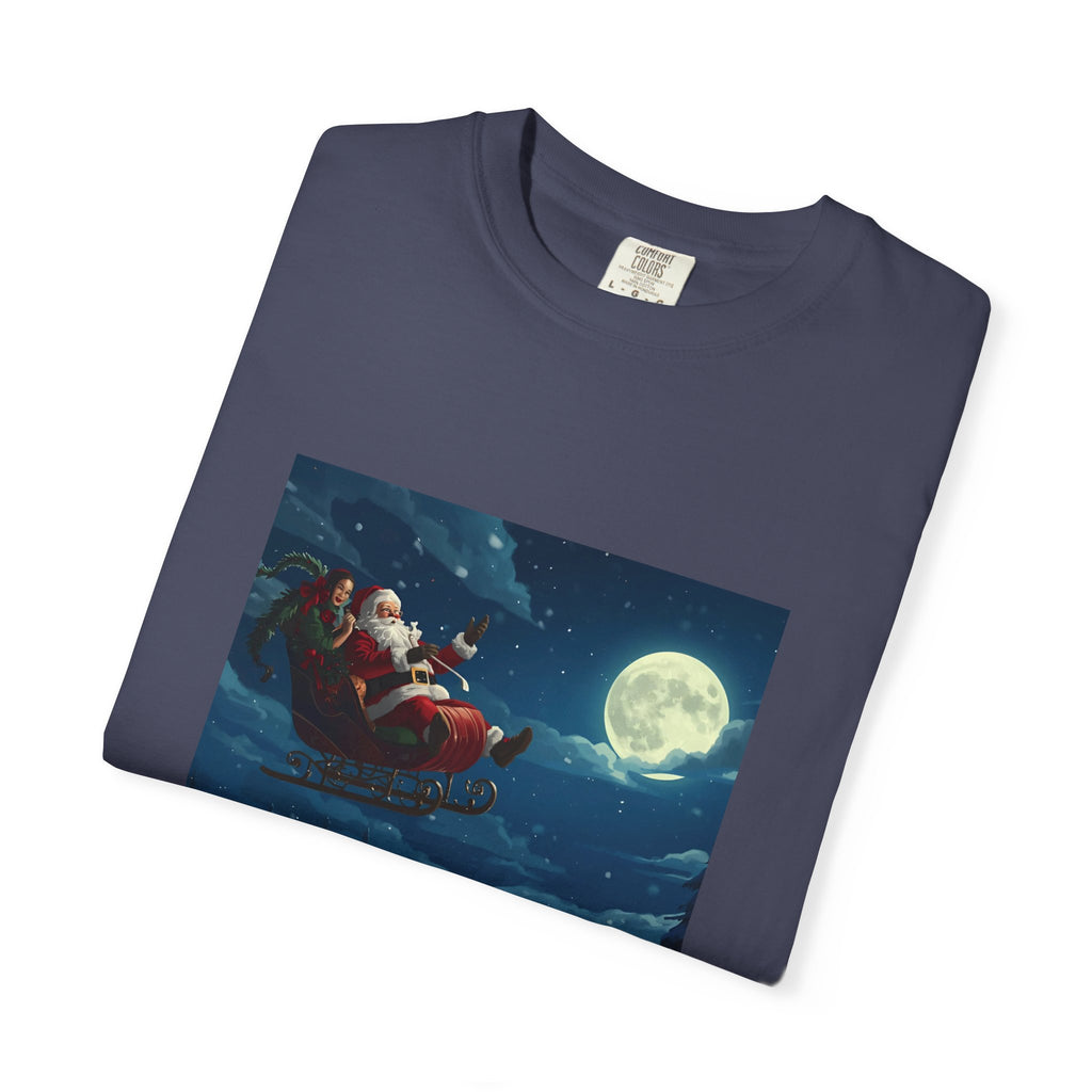 Christmas Santa Sleigh Unisex Garment-Dyed T-shirt