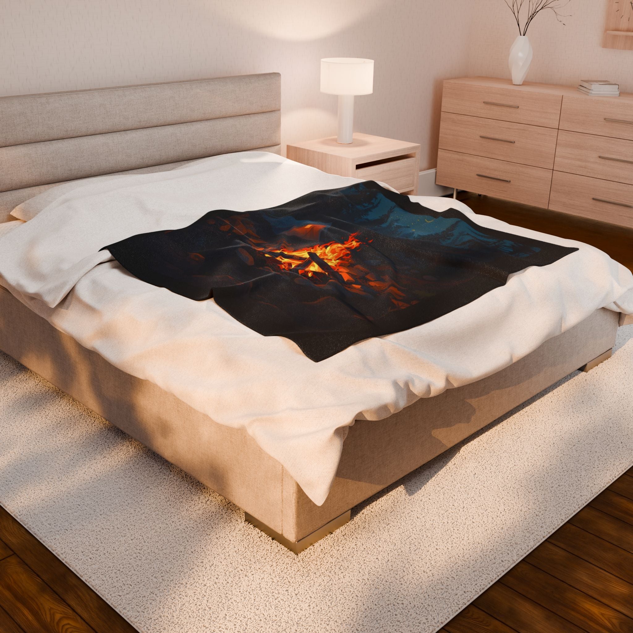 Cozy Campfire Velveteen Plush Blanket, Camping Decor, Outdoor Retreat Gift, Cozy Nights, Relaxation Essentials