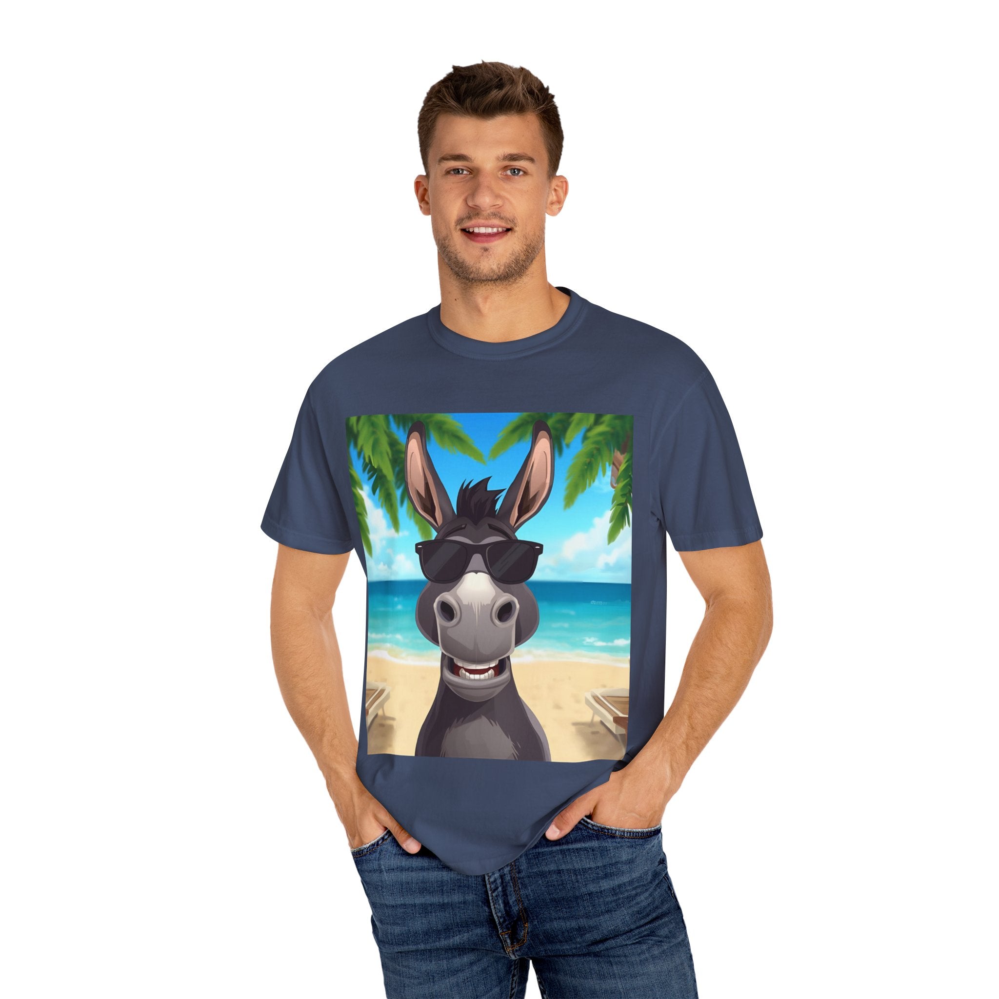 Chill Donkey Sunset T-Shirt, Unisex Summer Tee, Casual Beachwear, Gift for Animal Lovers, Fun Vacation Shirt