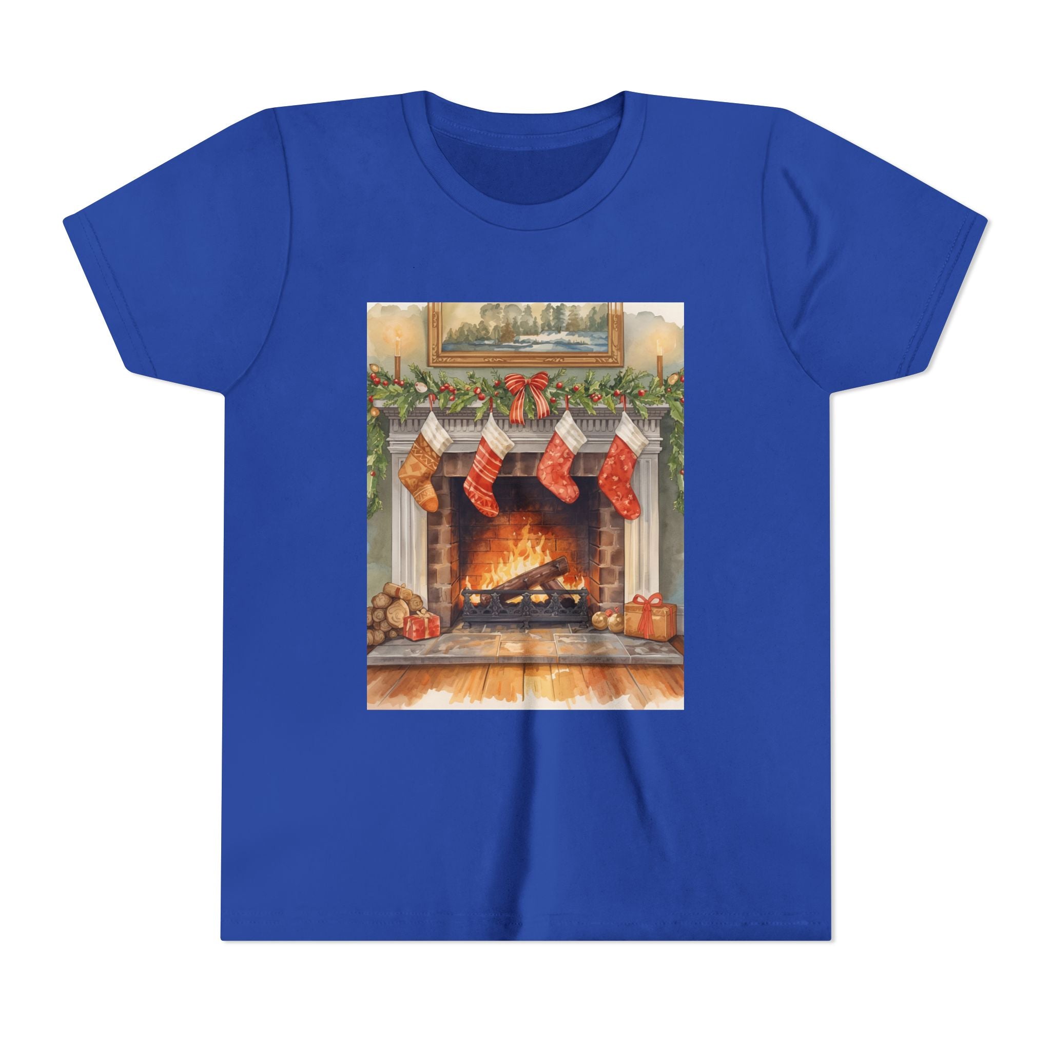 Christmas Stocking Fireplace Youth Short Sleeve Tee
