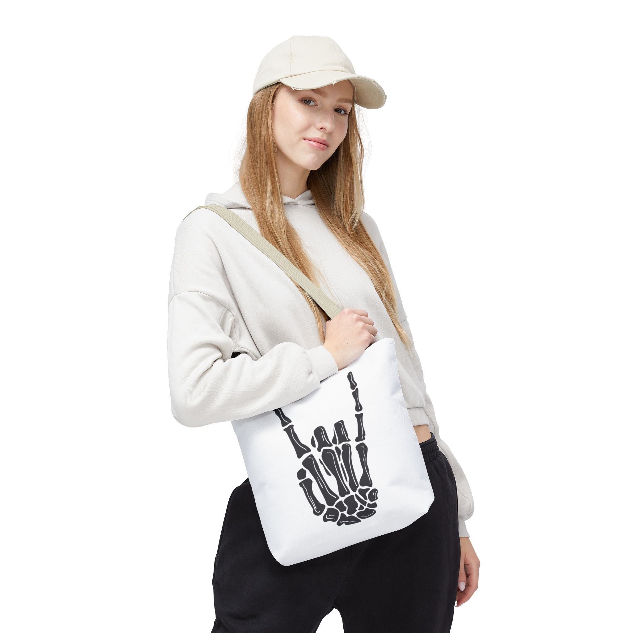 Rock On Skeleton Tote Bag, Goth Tote, Halloween Accessory, Cute Gift for Teens, Festival Bag, Band Merchandise