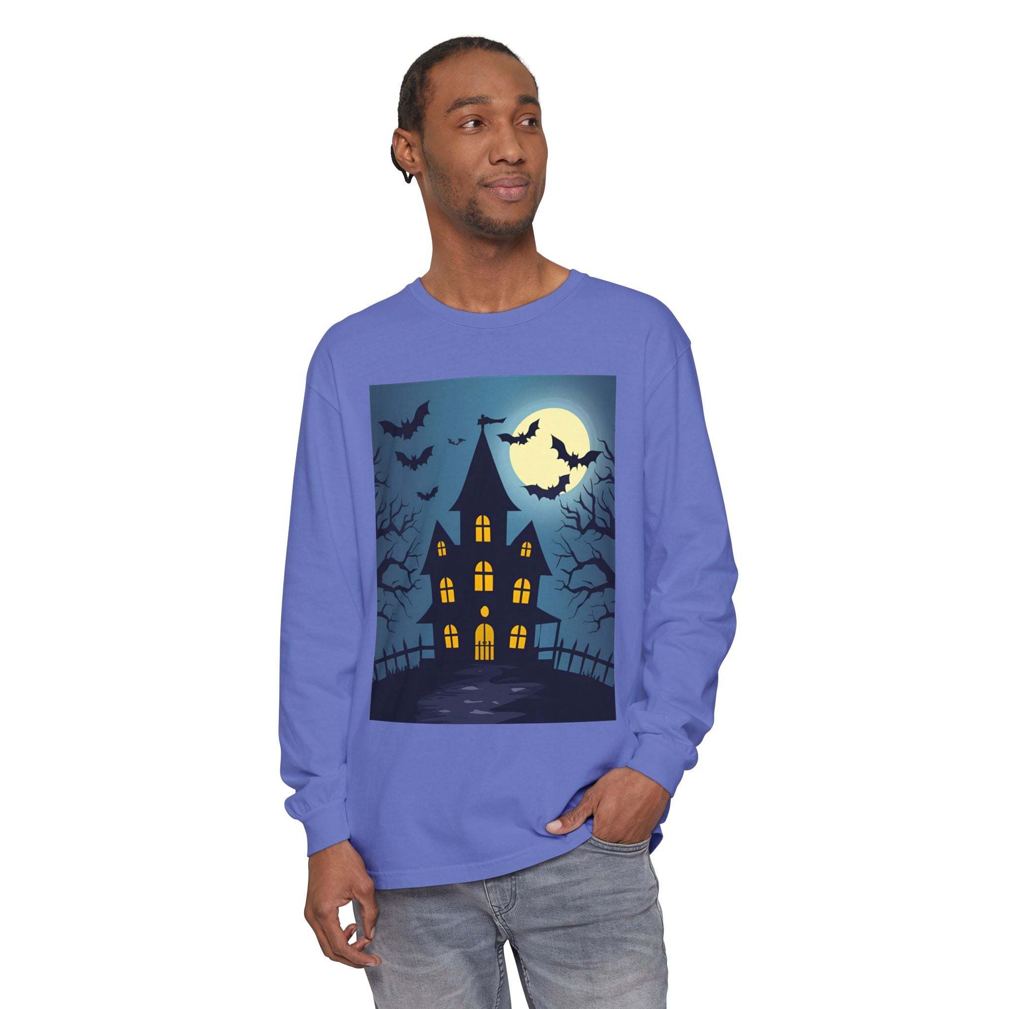 Haunted House Long Sleeve T-Shirt | Halloween Apparel, Fall Fashion, Spooky Shirt, Unisex Tee, Ghostly Vibes