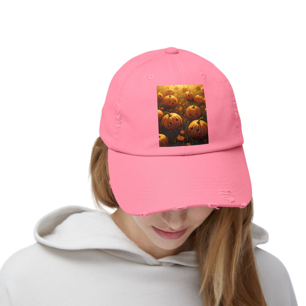Unisex Distressed Pumpkin Cap, Vintage Halloween Hat, Fall Fashion Accessory, Casual Everyday Wear, Gift for Pumpkin Lovers