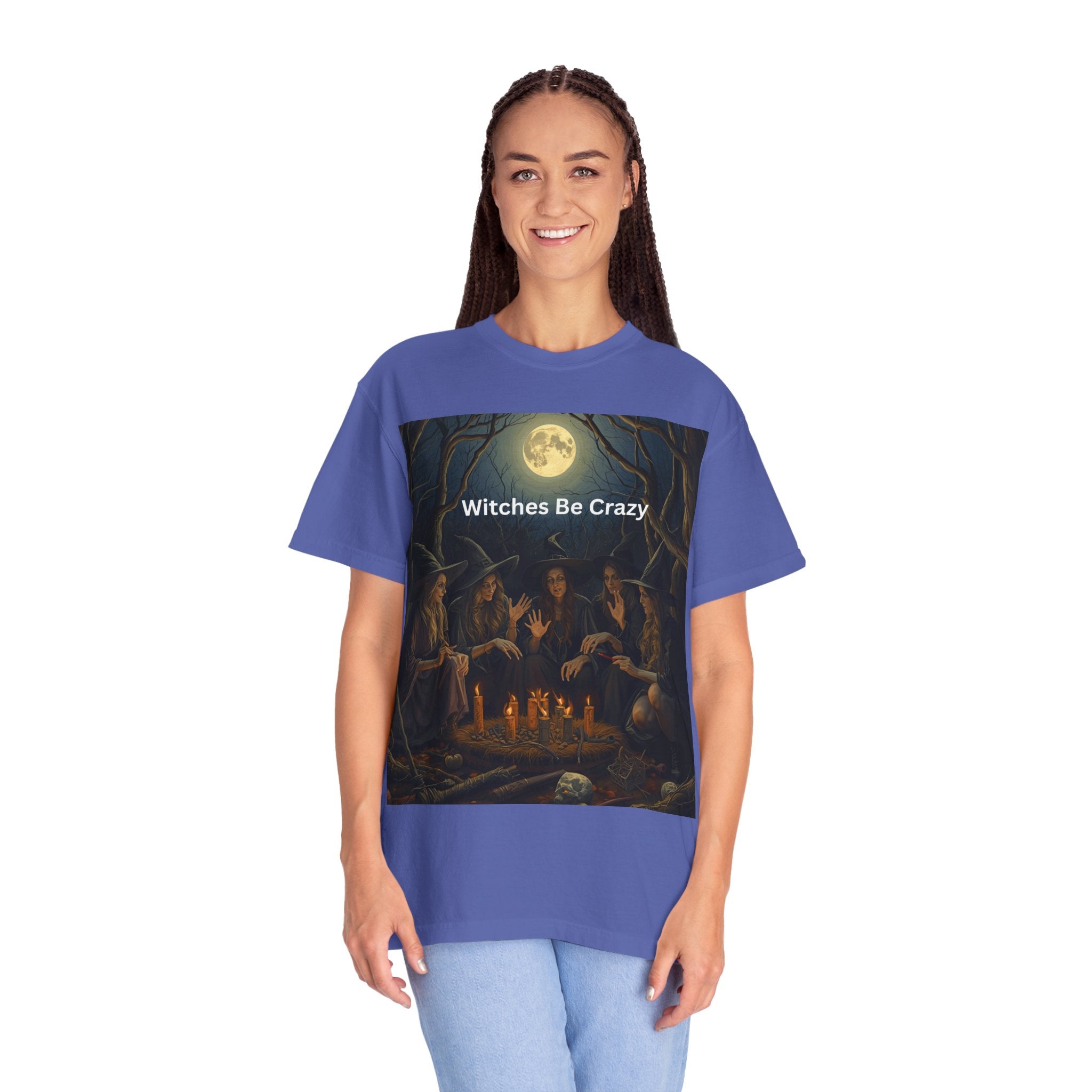 Spooky Halloween Witches Be Crazy T-shirt, Unisex Garment-Dyed Tee for Witchy Vibes, Halloween, Gift for Witches, Casual Wear, Cozy Outfit