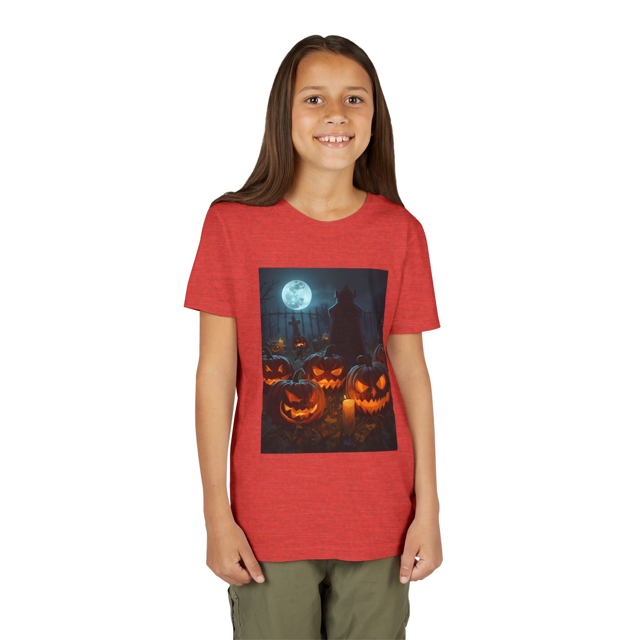 Scary Halloween Pumpkin Youth Short Sleeve Tee, Cute Halloween Shirt, Kids Costume Top, Spooky Tees, Trick or Treat Shirt