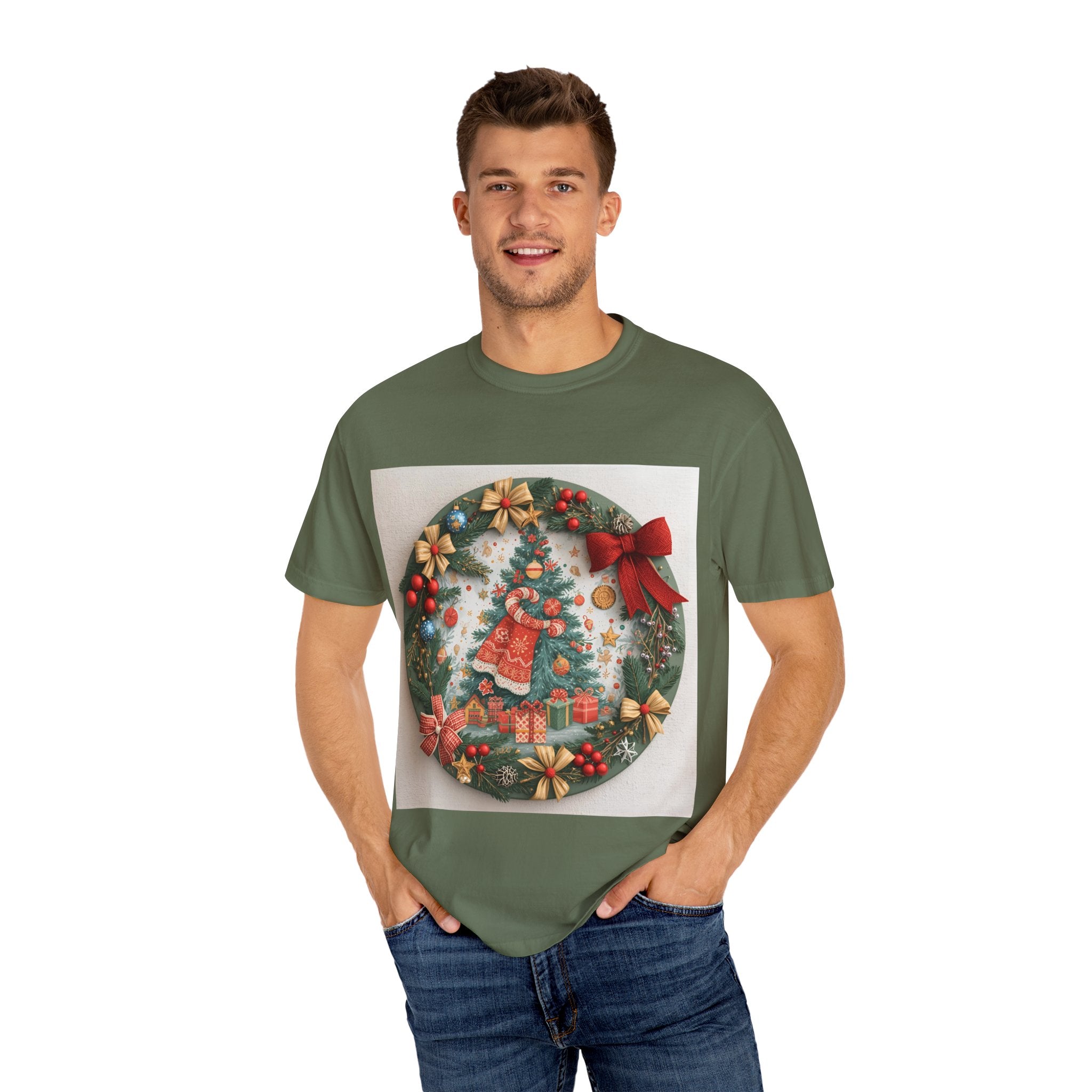 Christmas Wreath Festive Christmas T-shirt, Unisex Holiday Tee, Cheerful Xmas Apparel, Perfect Gift, Winter Celebration Wear, Christmas Spirit Shirt