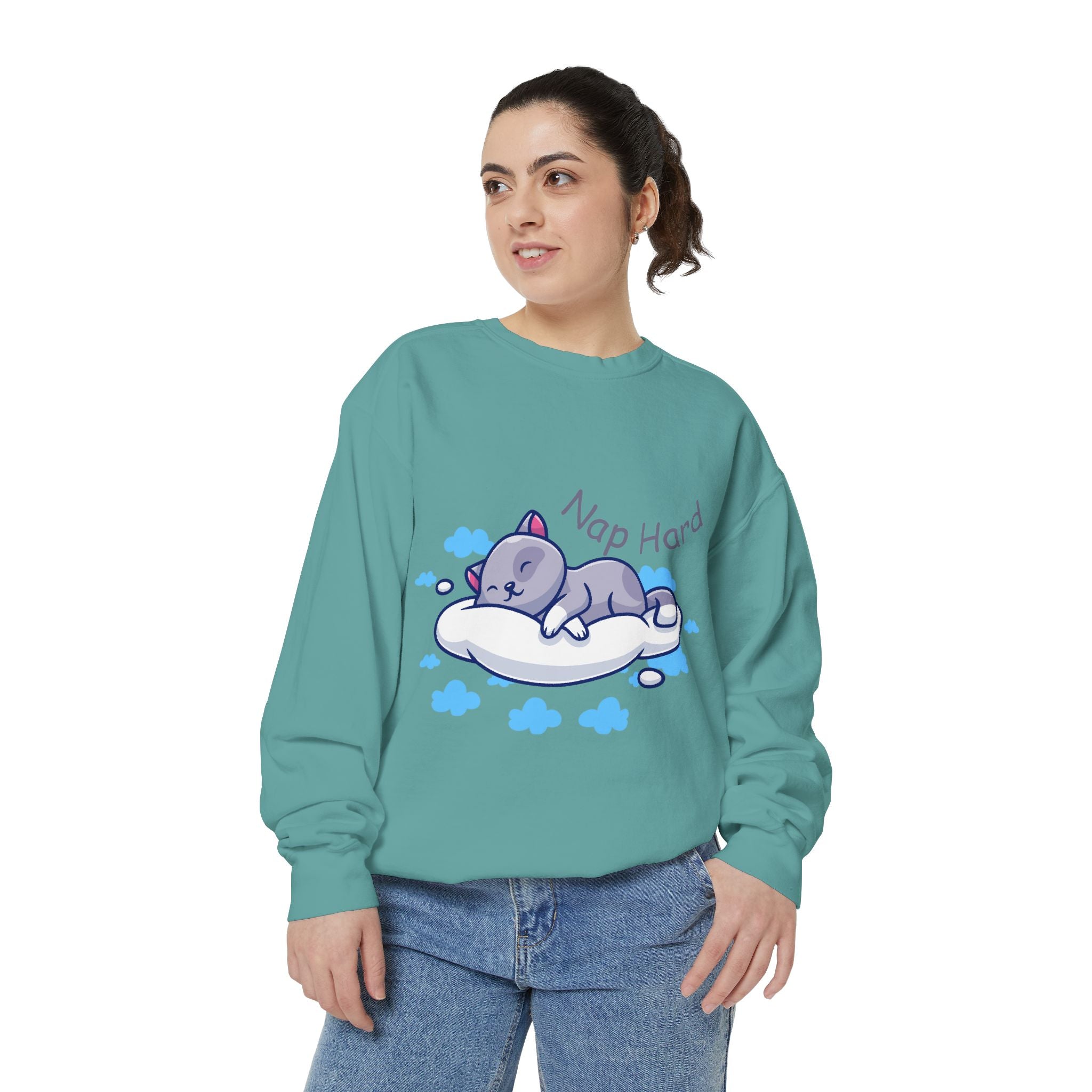 Cozy Cat Nap Hard Unisex Garment-Dyed Sweatshirt