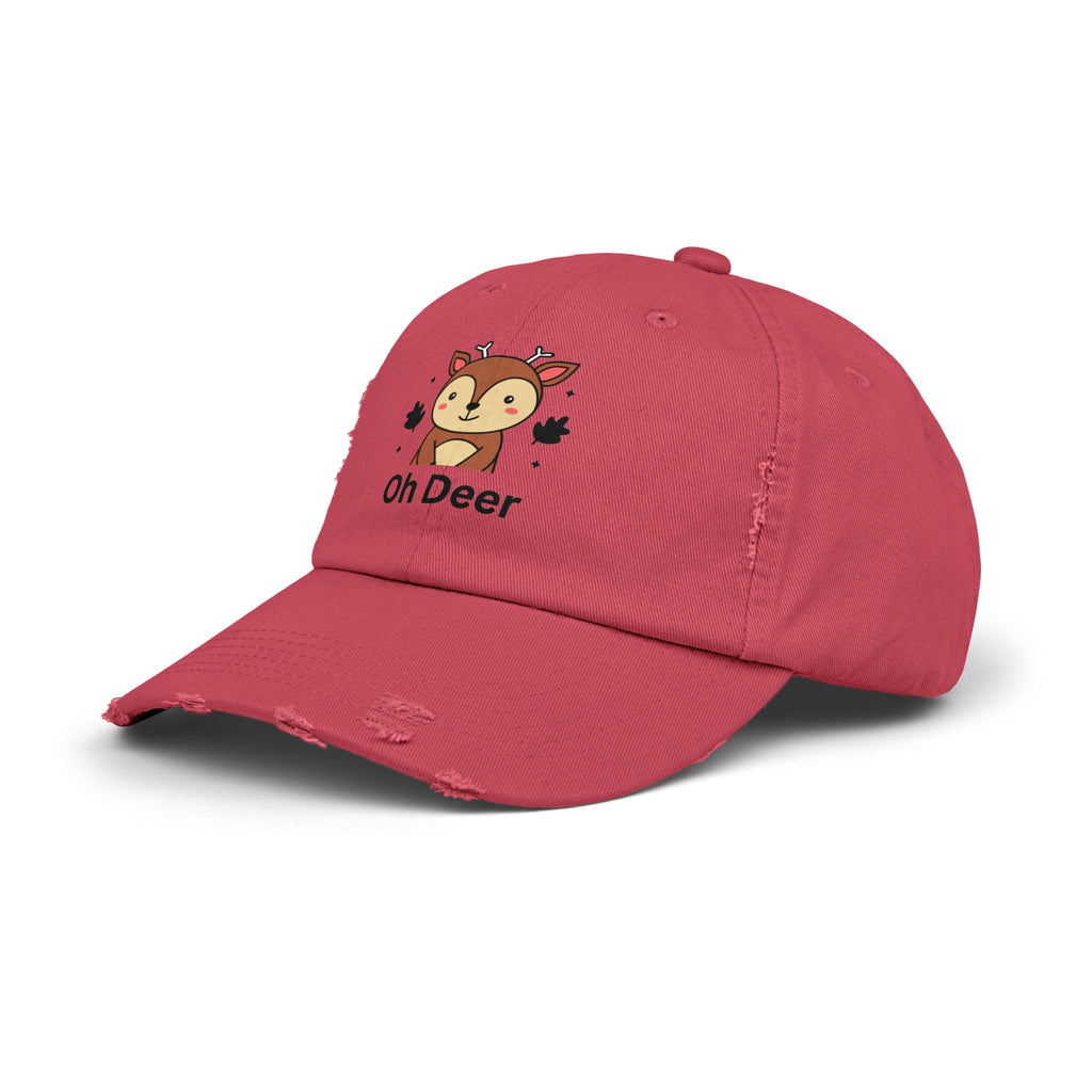 Cute Distressed Cap with 'Oh Deer' Design, Fun Gift for Nature Lovers, Unisex Outdoor Hat, Ideal for Birthdays, Holidays, Casual Wear