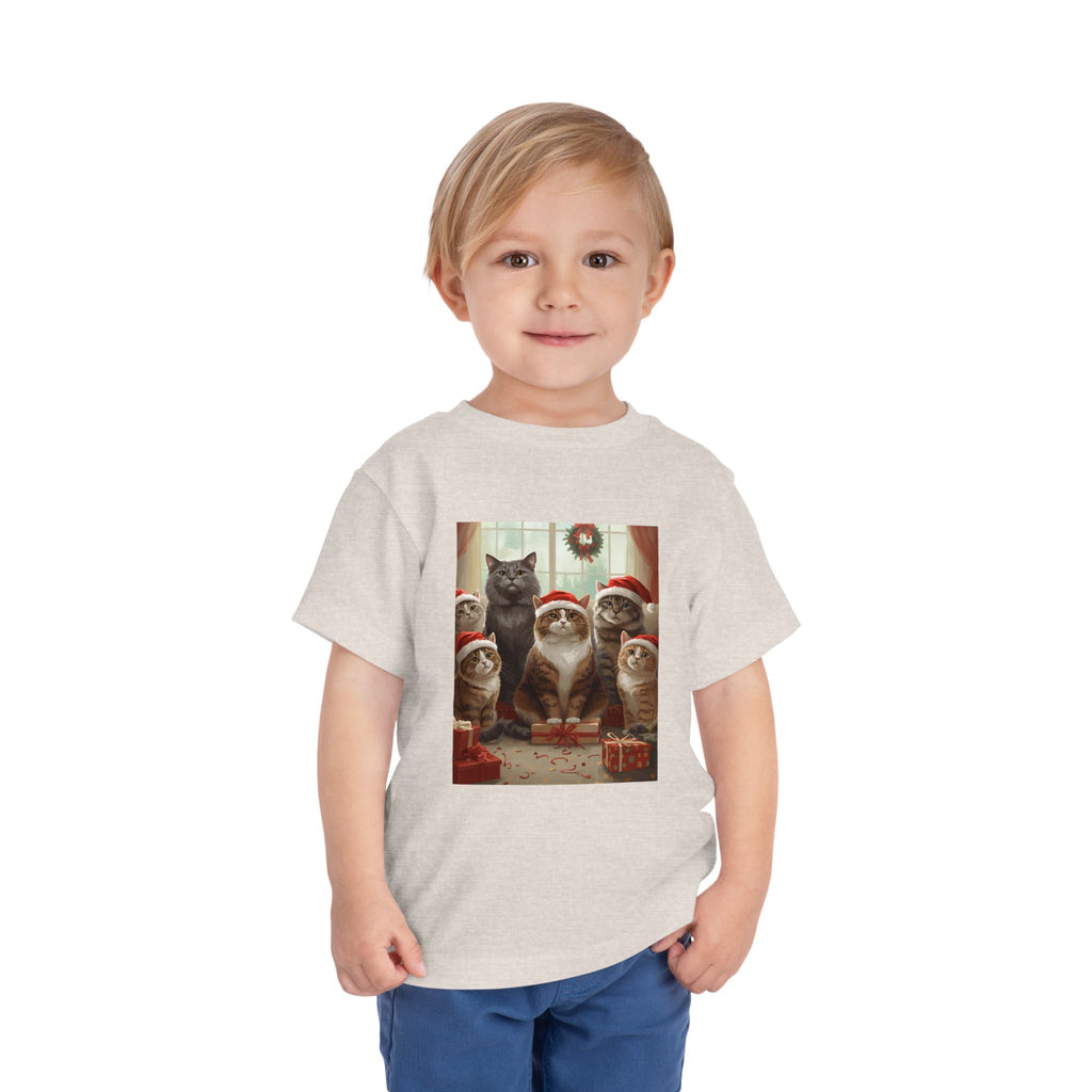 Cute Festive Christmas Cat Toddler Short Sleeve Tee